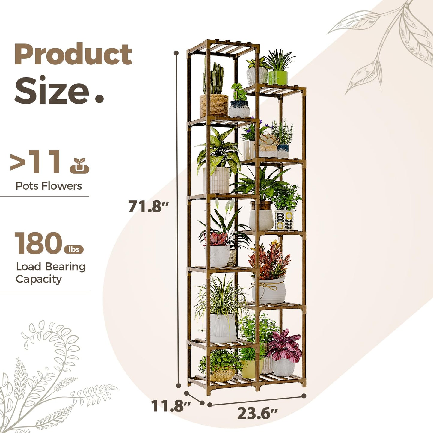 Bamworld Plant Stand Indoor Outdoor 11 Tier Tall Large Wood Plant Shelf Multi Tier Flower Stands Garden Shelves Wooden Plant Display Holder Rack for Living Room Corner