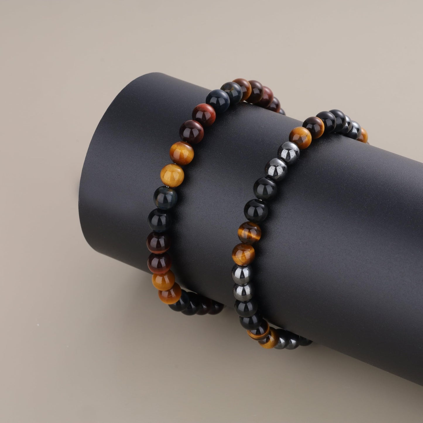 GAVU Triple Protection Beaded Bracelets for Men, Men's Tiger Eye Obsidian Bracelet