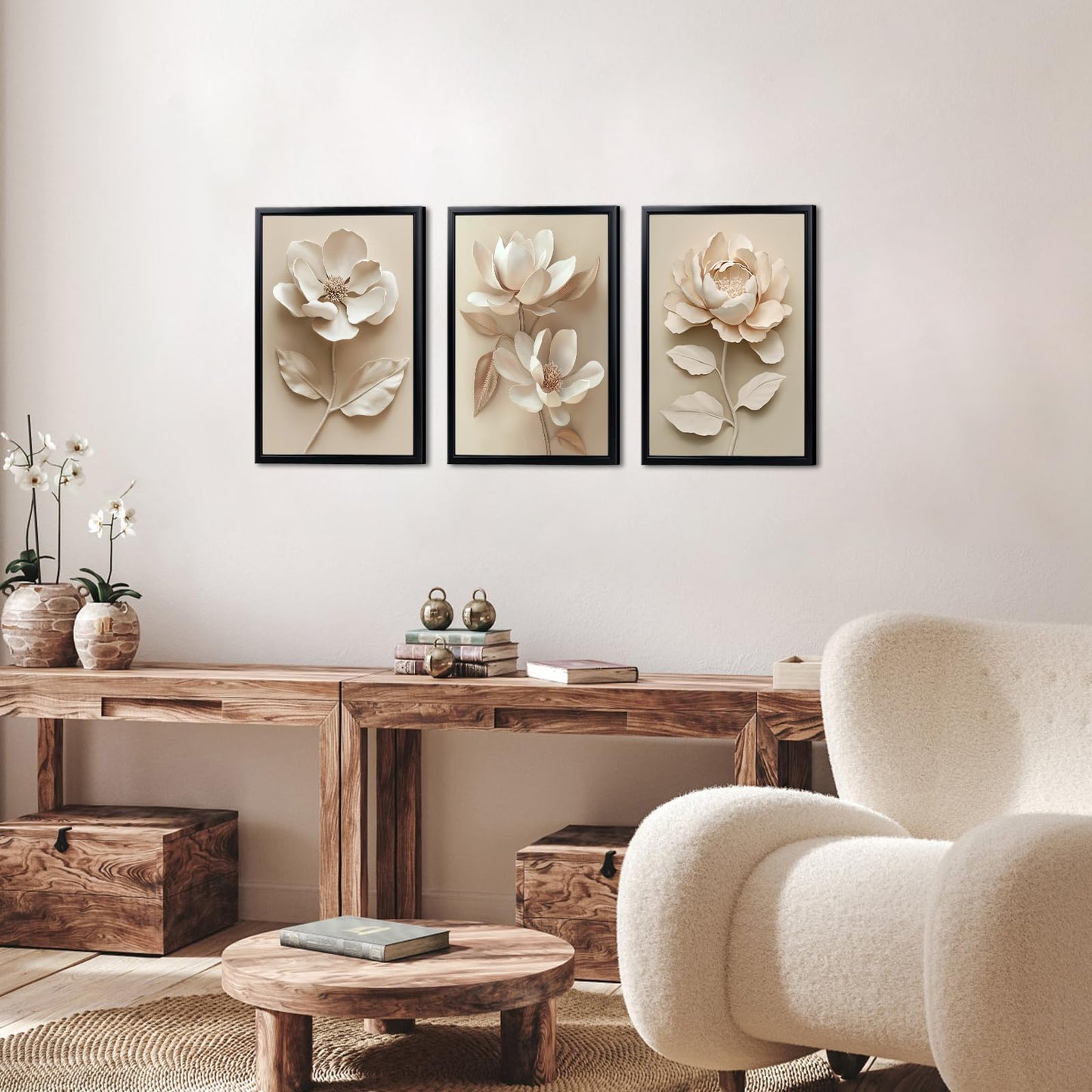 Artsbay Flower Wall Art Beige Magnolia Flowers Home Decor Floral Artwork for Bathroom Bedroom Living Room 12" x 16" x 3PCS