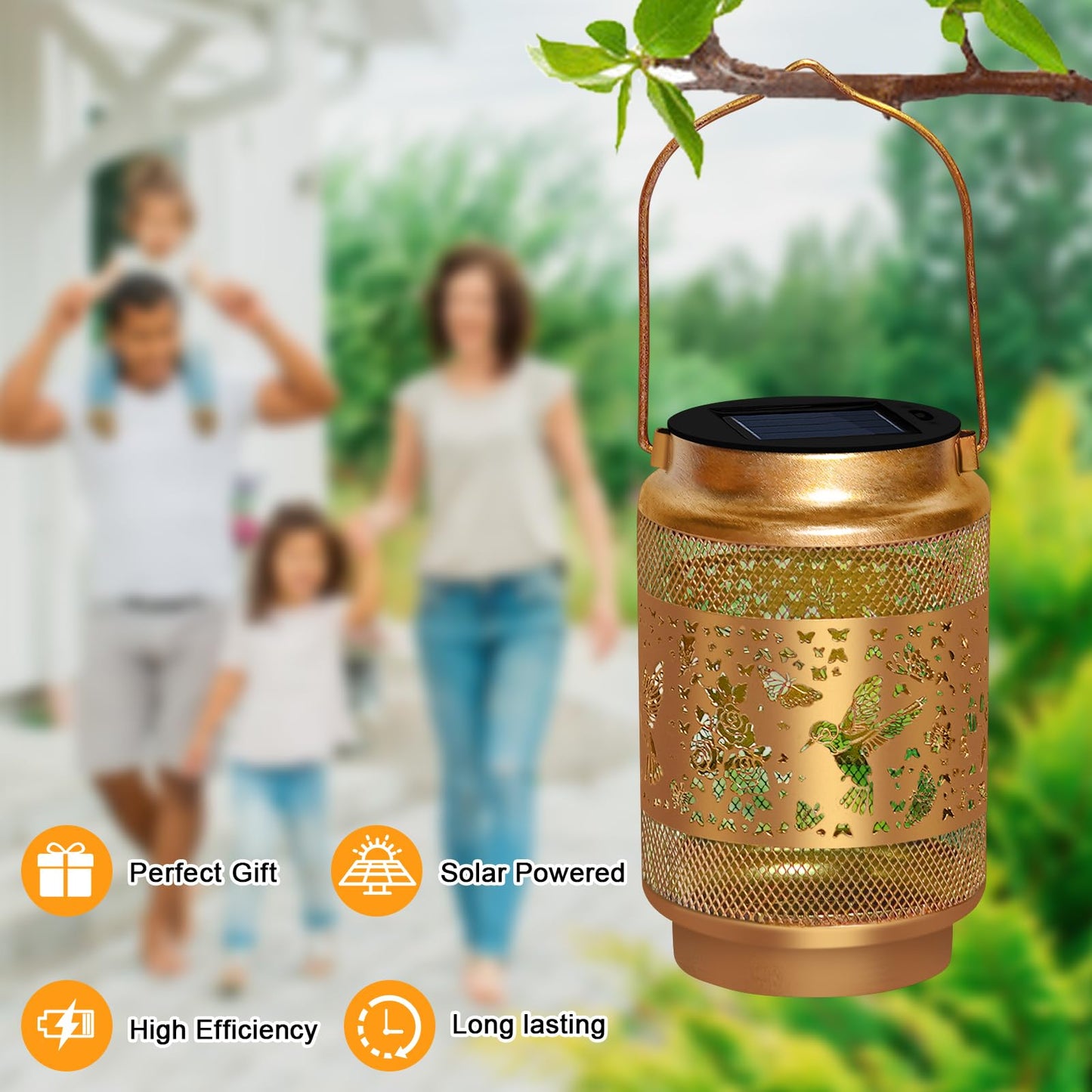 Mothers Day Gifts Solar Lanterns Outdoor Waterproof Hummingbird Garden Decor,Birthday Gifts for Women Mom Grandma,Hanging Solar Hummingbird Lights Outside Hollowed-Out Lantern for Patio,Yard Art,Porch