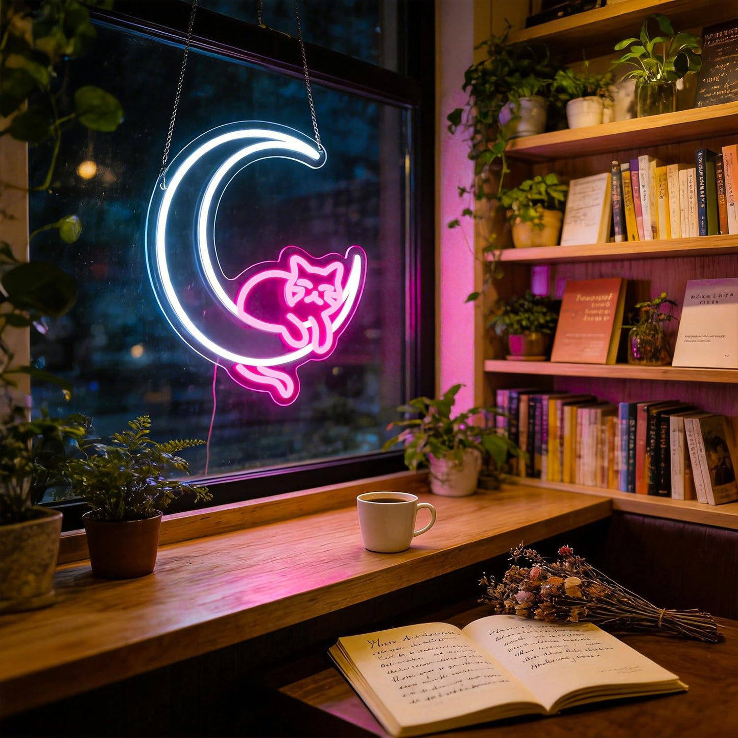 Moon Cat Neon Sign Girl Room Decor Led Neon Lights Signs for Wall Decor USB Powered Led for Room Decoration