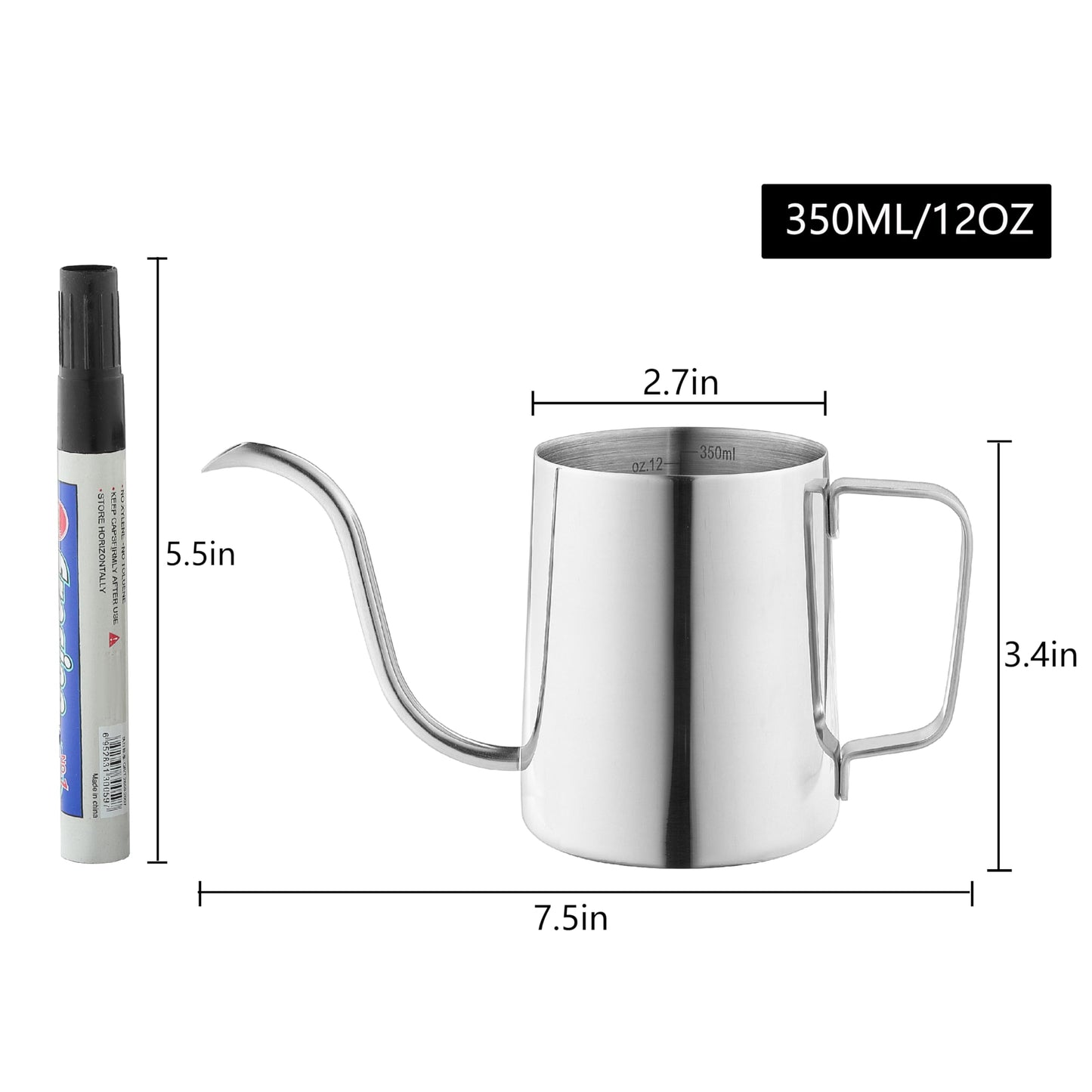 Small Watering Can, OLULU 12oz (350ml) Stainless Steel Indoor Watering Can with Long Spout, Mini Watering Can for Houseplants, Desk & Home Plants
