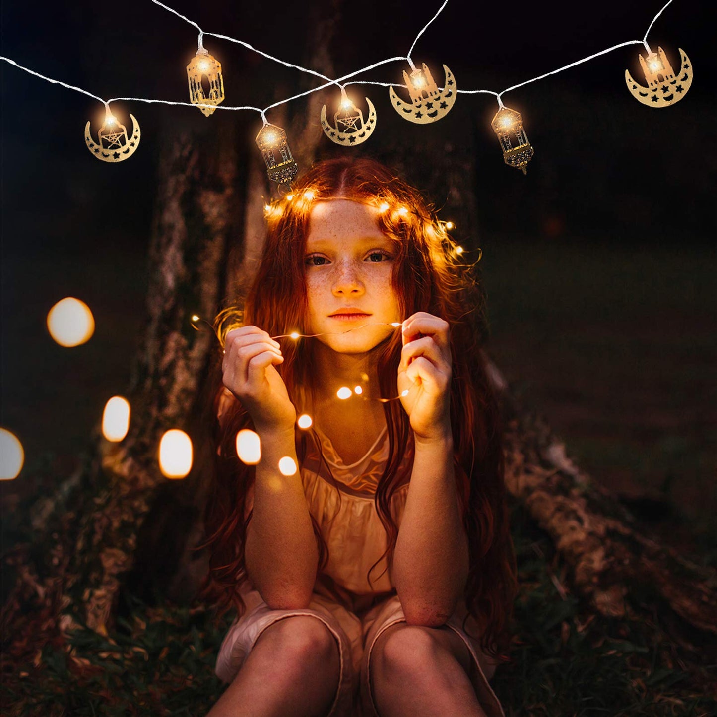 Uonlytech 1 Set Muslim Ramadan String Lights Muslim Eid Party Light Decors Eid Mubarak Decoration Fairy String Lights Battery Operated LED Ramadan Lamp for Festival Golden