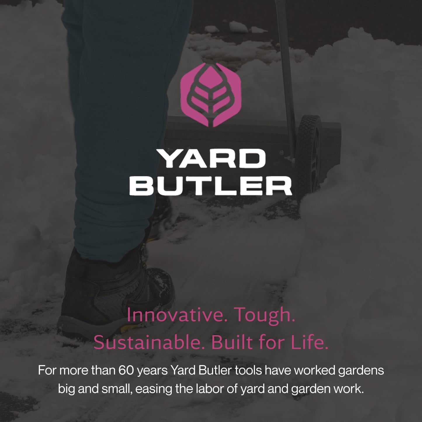 Yard Butler IRSPP-24 Snowplow Rolling Push Shovel - No-Bend Shovel for Easy Snow Clearing - Ergonomic Design - Two-Handed Cushioned Grips - Powder-Coated Steel Construction - Simple Assembly