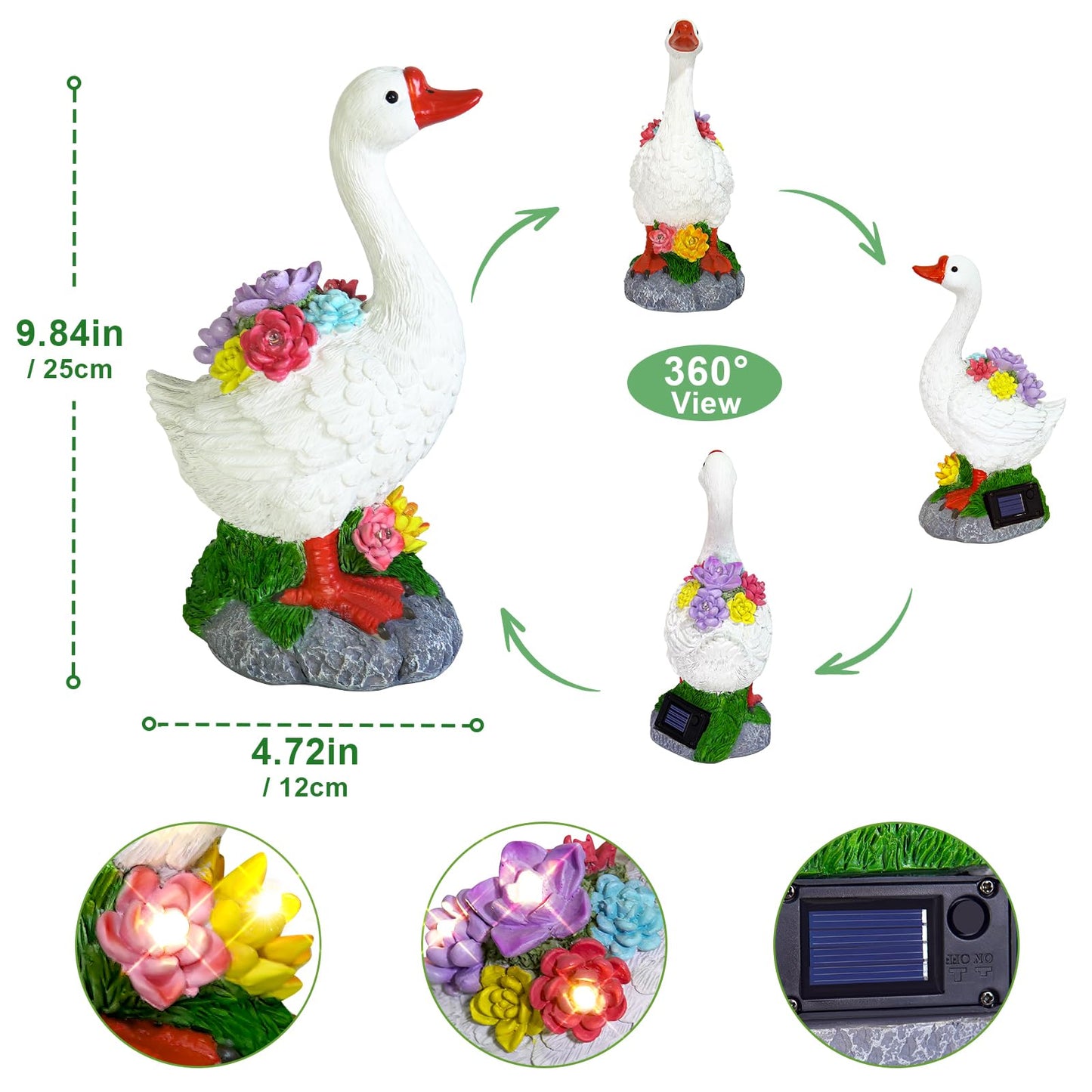 ZFNN Garden Goose Statue with Solar Succulent Lights, Outdoor Porch Goose Decor, Waterproof Figurine Lights for Yard Lawn Patio Balcony, Unique Gifts for Mom, Garden Lovers, Grandma