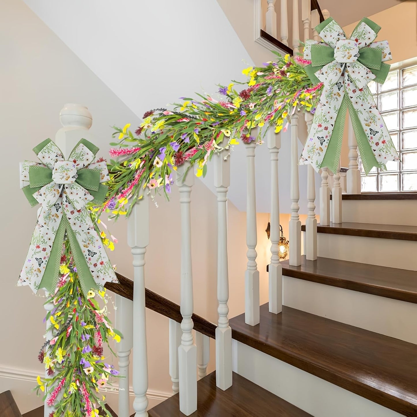 1 Pcs Large Spring Summer Wreath Bows - 9.8x17.8 Inch Inch Floral Butterfly Decorative Bows, Rustic Farmhouse Spring Summer Decor, Gift Wrapping, for Front Door, Wreath, Wedding, Party Decoration