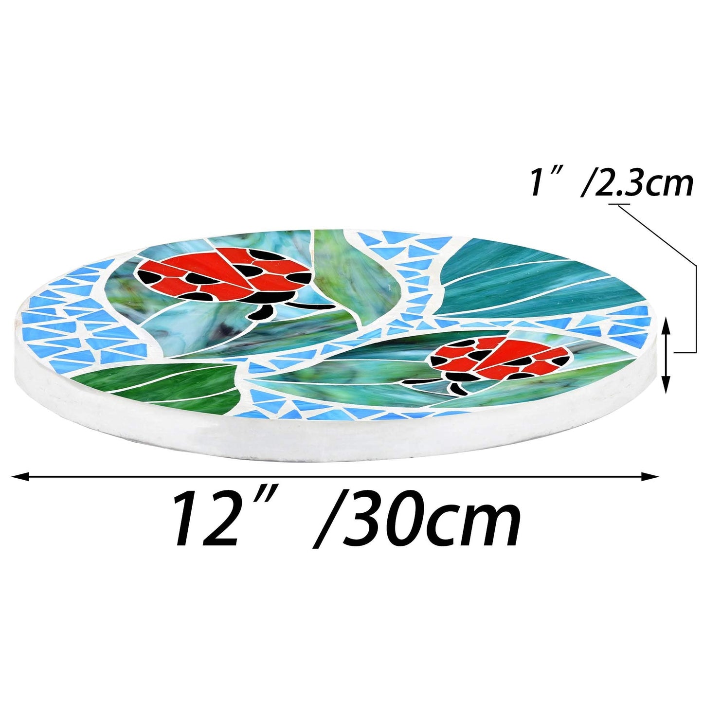 Bieye MSS001 Tiffany Style Stained Glass Mosaic Decorative Stepping Stone for Garden Decor (12" Round, Ladybug)