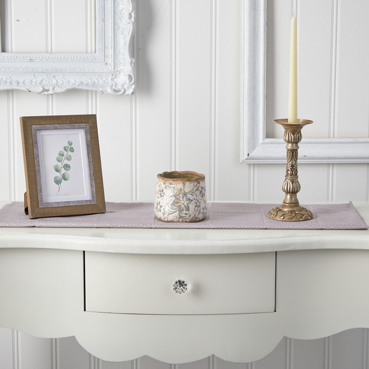 Nearly Natural 4.5" Tuscan Ceramic Gray Scroll Planter