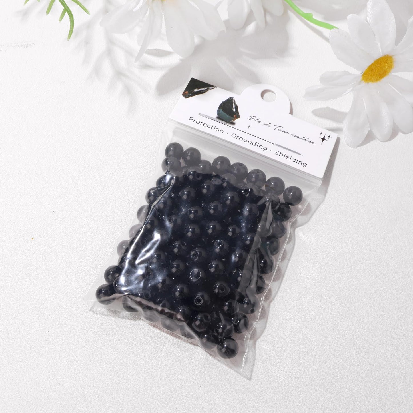 Raicegs 100pcs 8mm Black Tourmaline Beads Natural Gemstone Beads Round Loose Beads for Jewelry Making DIY Bracelets Necklace