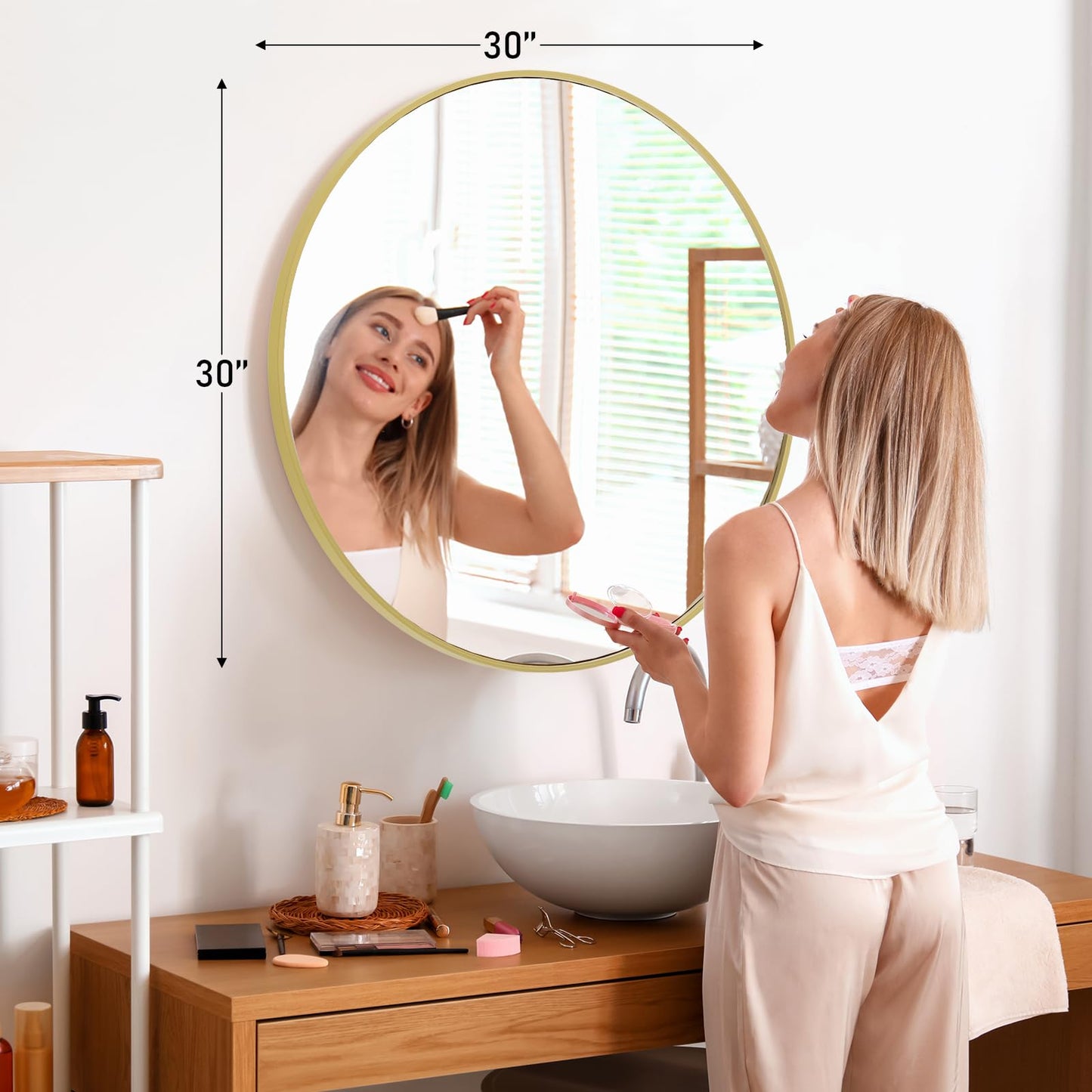 NEWBULIG Gold Round Wall Mirror 30 Inch, Bathroom Mirrors for Over Sink, Wall Decor for Bathroom, Entryway, Bedroom, Vanity
