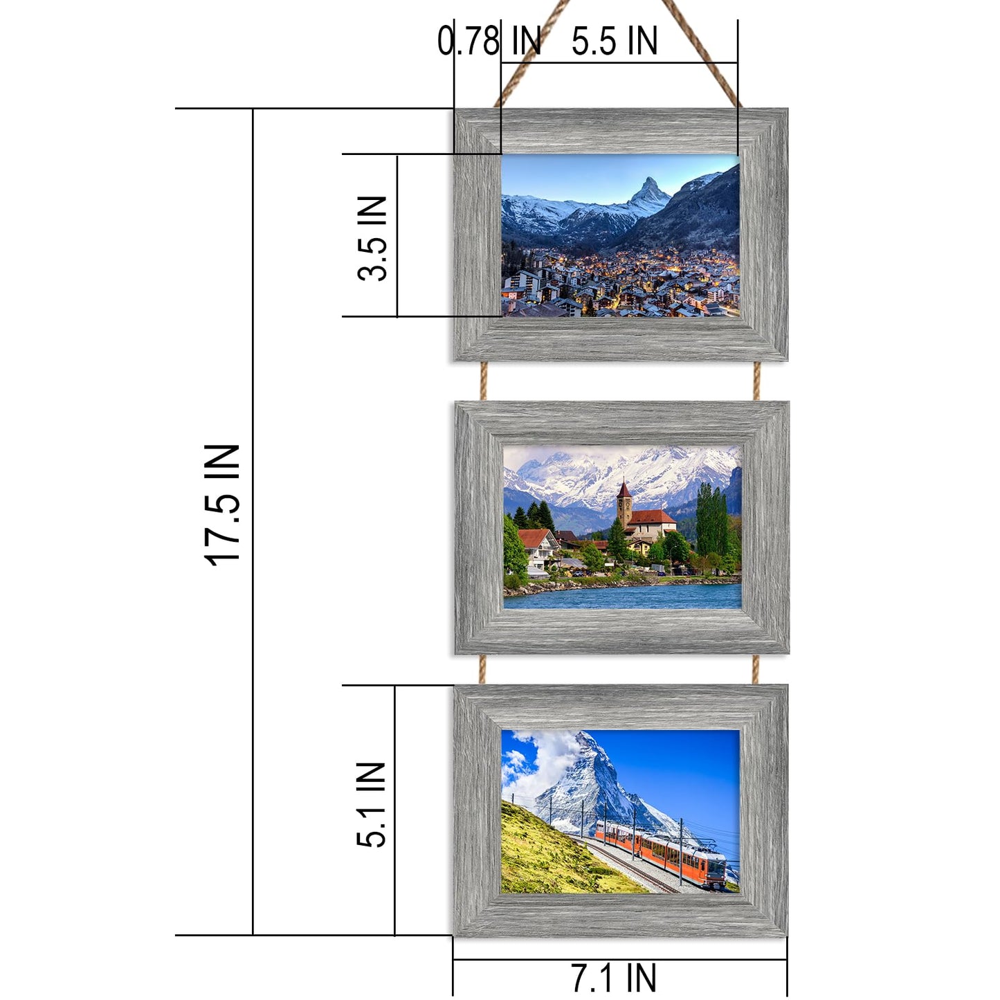 Rexllon 4x6 Picture Frames Collage Wall Decor, Wall Hanging Picture Frames Collage with 3 Opening, Photo Frame for Family Friends Kids Distressed Grey Frames