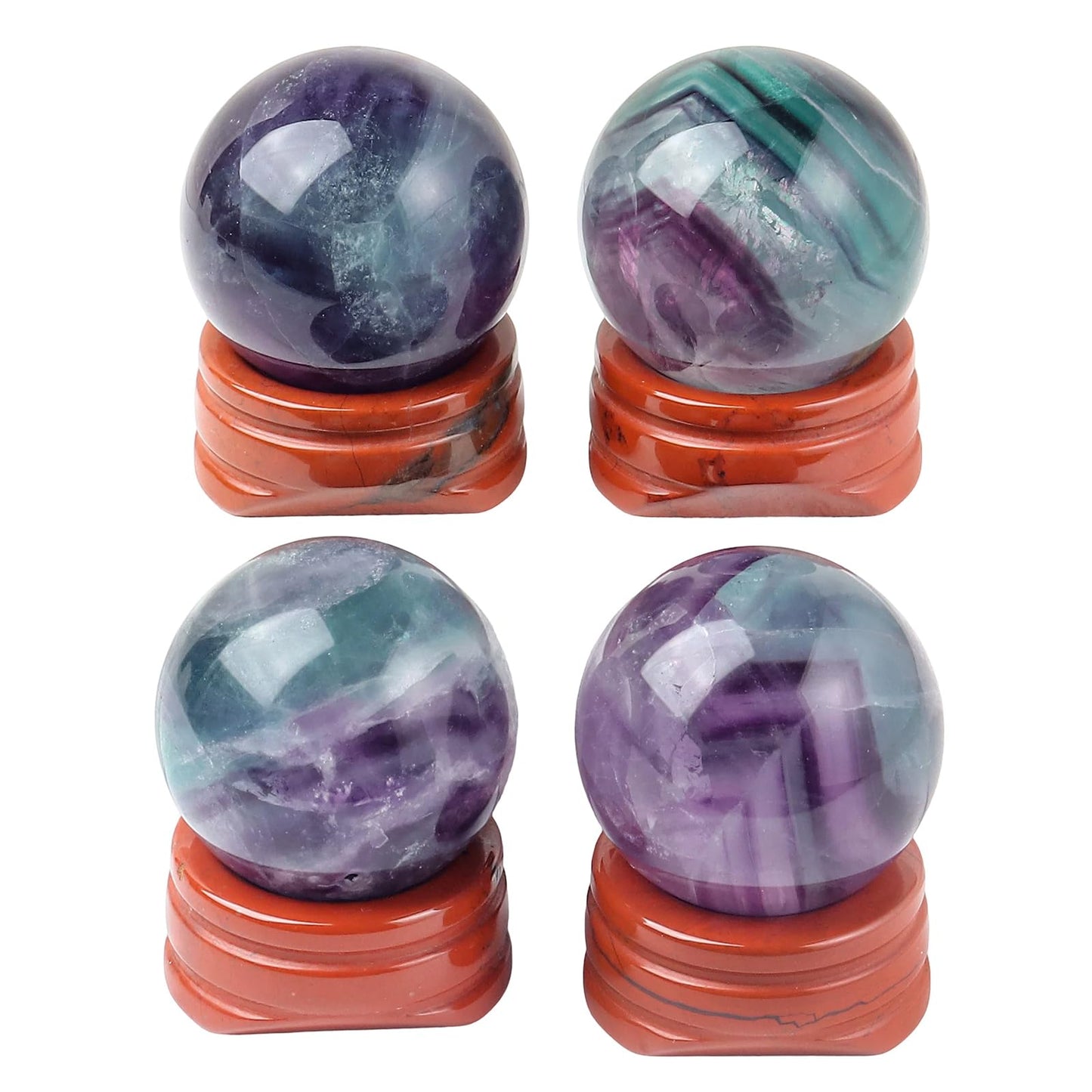 Casaper Natural Fluorite Ball with Red Jasper Stand, Healing Crystal Sphere for Home Fengshui Yoga Meditation, Reiki Energy Balancing 1.18”(30mm)