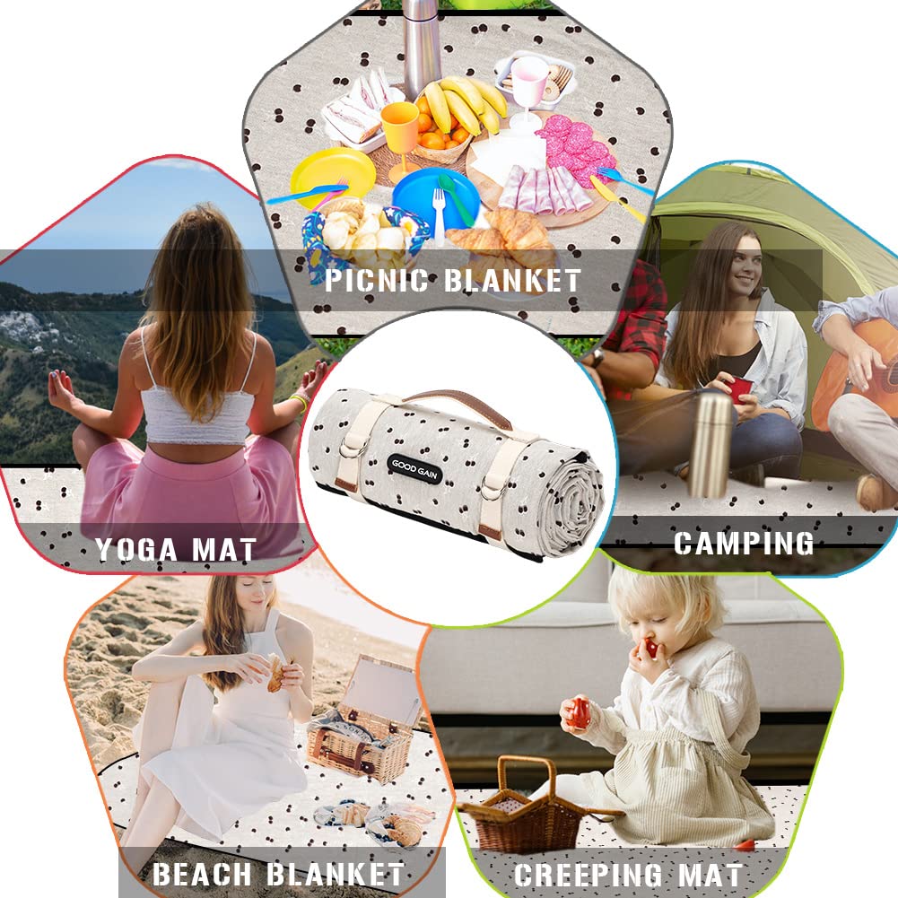 Extra Large Picnic Outdoor Blankets with Carry Strap, Oversized 78"x57" Waterproof & Sand Proof Portable Camping Mat, Outdoor Beach Mat ,Indoor(Brown)