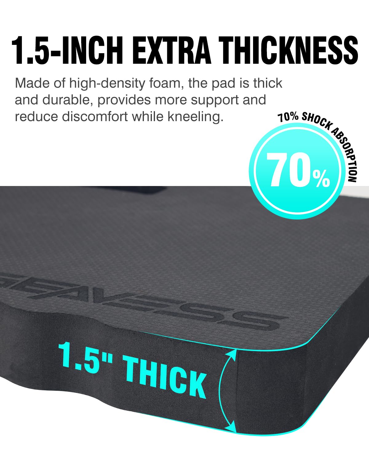 GEAVESS 1.5" Extra Thick Garden Kneeling Pad, Comfortable Foam Knee Pad with Handle, Durable Supportive Knee Cushion for Gardening, Yard Work, Car Repairing, Workshop, Baby Bathing, 17.5"x11", Black