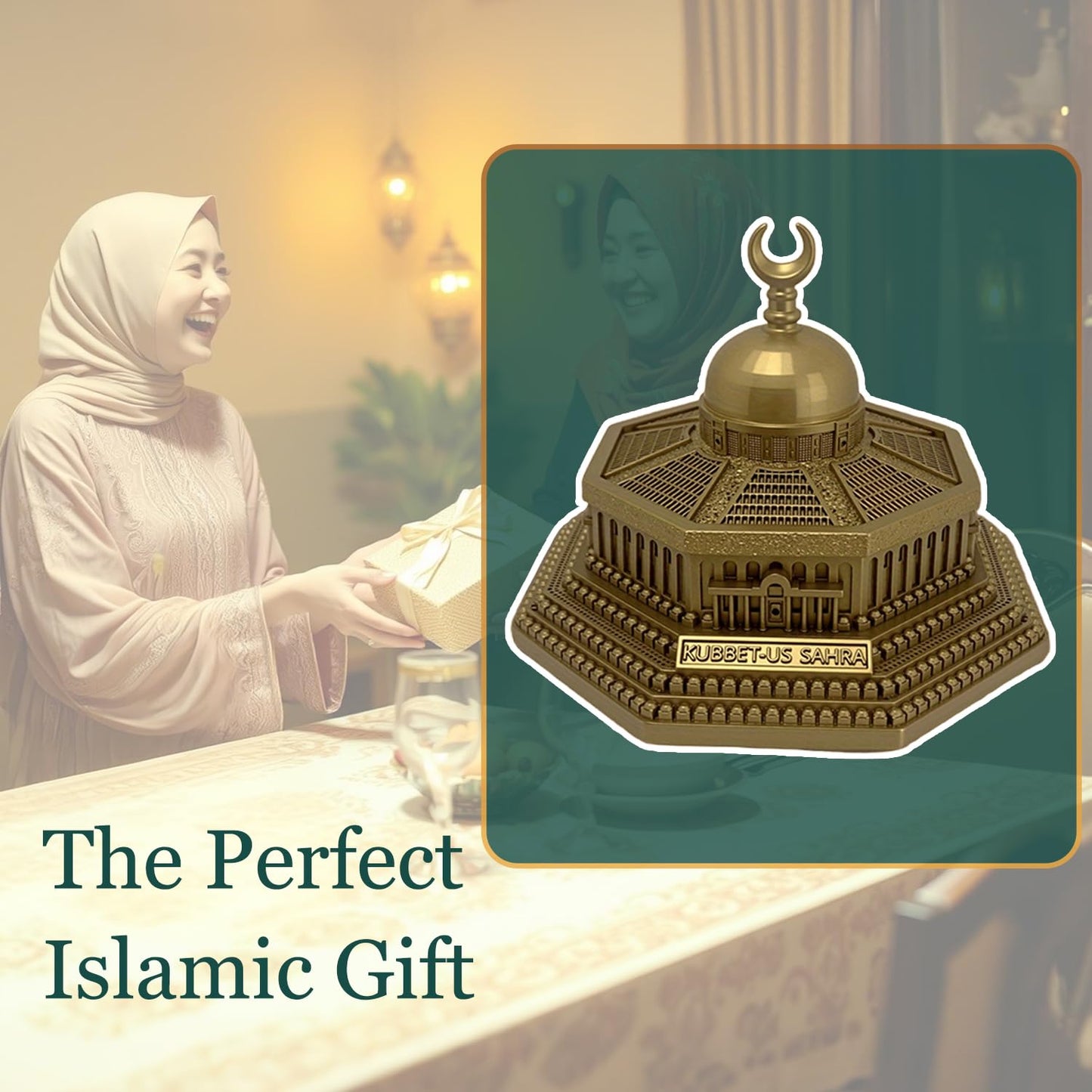 Mingzhang Ramadan Decorations for Home, Islamic Mosque Dome of The Rock Statue, Eid Mubarak Table Centerpiece, Gold Muslim Ramadan Decor Ornament Gift