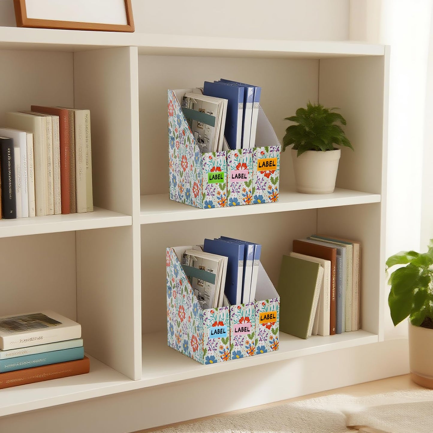 WRINGKIT 20 Pack Cardboard Magazine File Holder, Foldable Magazine Organizer Box, Large Vertical Magazines Storage Bin with Blank Label Sticker for School Office Shelves, File Folders for Documents
