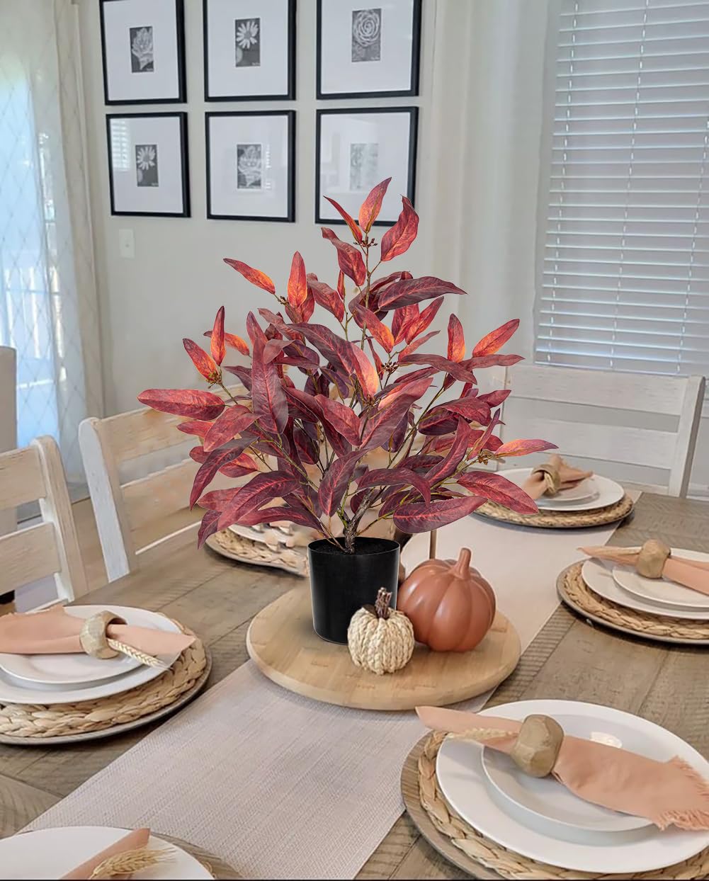 Briful Artificial Plant Farmhouse Table Decor, Burgundy Eucalyptus Plant Home Indoor Decor, Fake Plants for Office Coffee Living Room Decorations