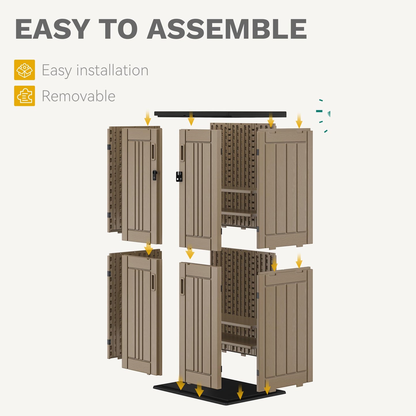 DWVO Outdoor Vertical Storage Shed with 4 Shelves, Waterproof Tall Plastic Storage Shed with 4 Adjustable Shelf, 30 cu. ft. Patio Tools Storage for Patio, Garden, Backyard, Deck, Brown