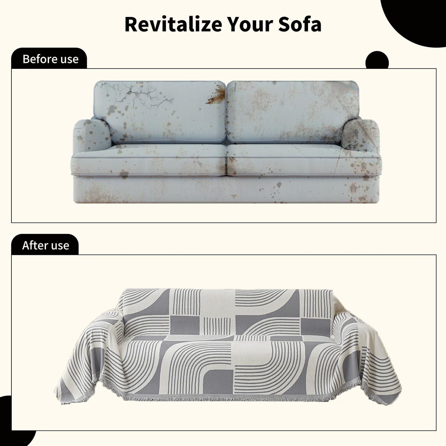 WEYOND Boho Couch Cover Sofa Covers Washable, Chenille Couch Covers for 3 Cushion Couch Sofa Pet Friendly, Bohemian Sofa Slipcovers for Sectional Sofa, Loveseat, 2 3 4 Seater (71" x 102", Grey)