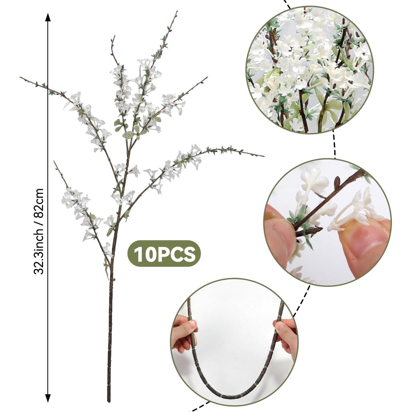 Geegoods White Flowering Branches, 10 Pack 32'' Real Touch Artificial Flowers for Tall Vases, Spring Blossom Branches for Farmhouse Minimalist Home Decor