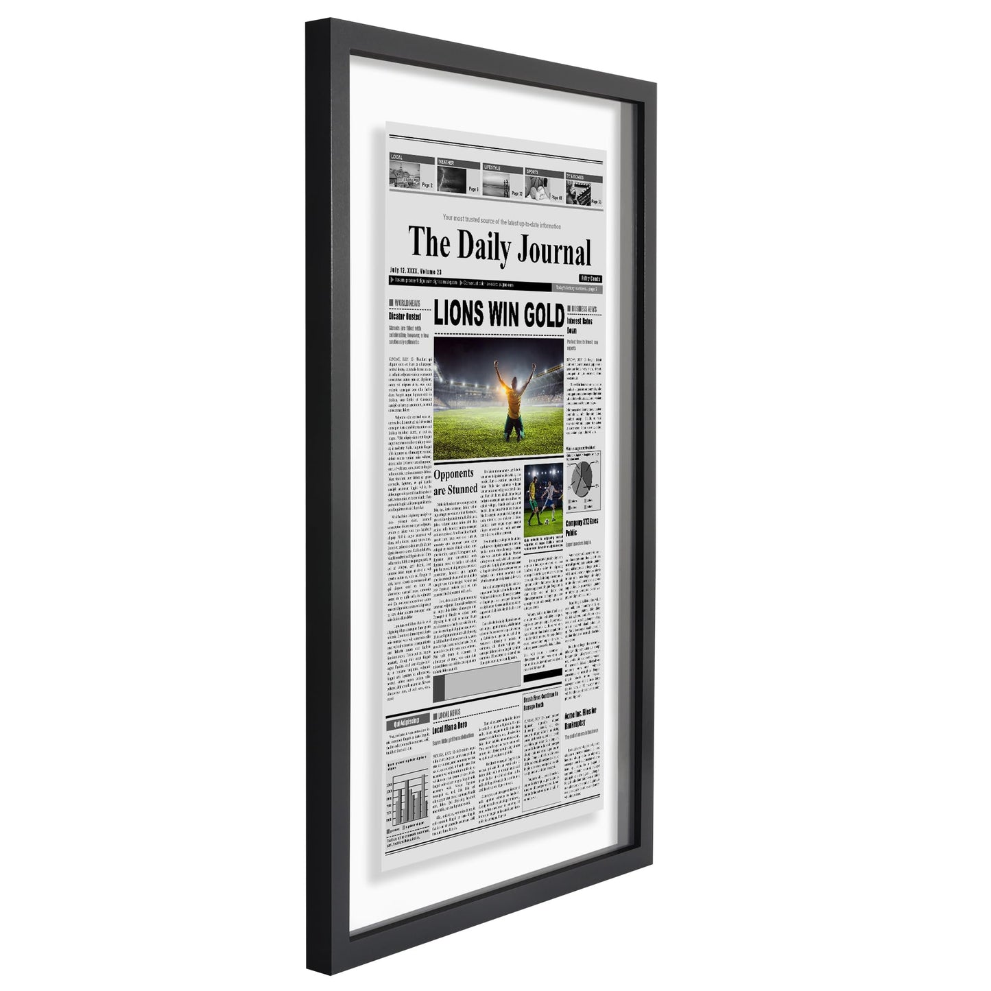 Americanflat 15x26 Newspaper Frame with Shatter-Resistant Glass - Use as 11x22 Newspaper Frame - Signature Float Collection - Engineered Wood Molding - Floating Frames for Wall Display - Black