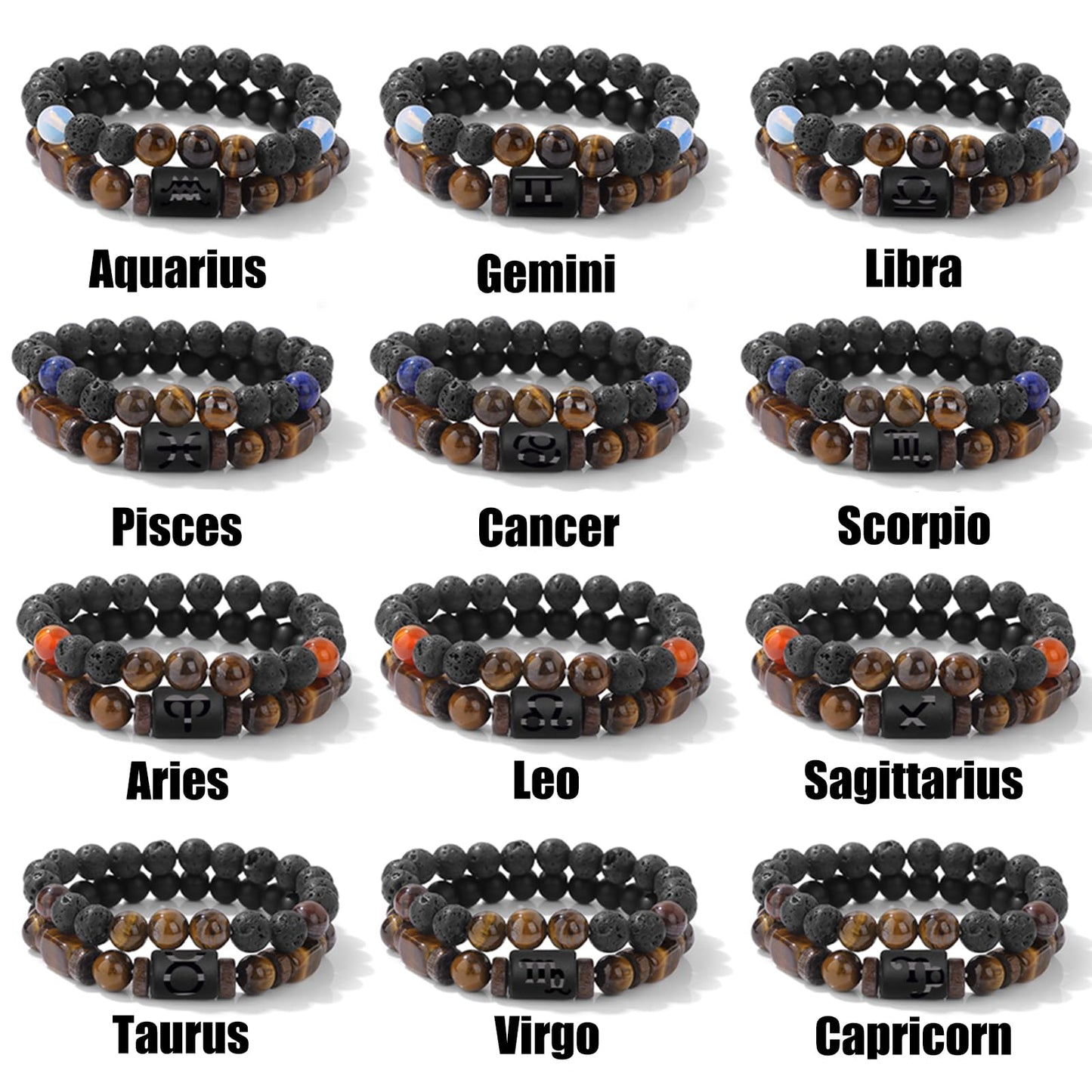 Pisces Zodiac Lapis Lazuli Bracelet for Women Men-2pcs 8mm Obsidian And Tigers Eye Beaded Bracelets Healing Crystals Jewelry for Birthday Valentines Day Mother's Day Christmas Gifts
