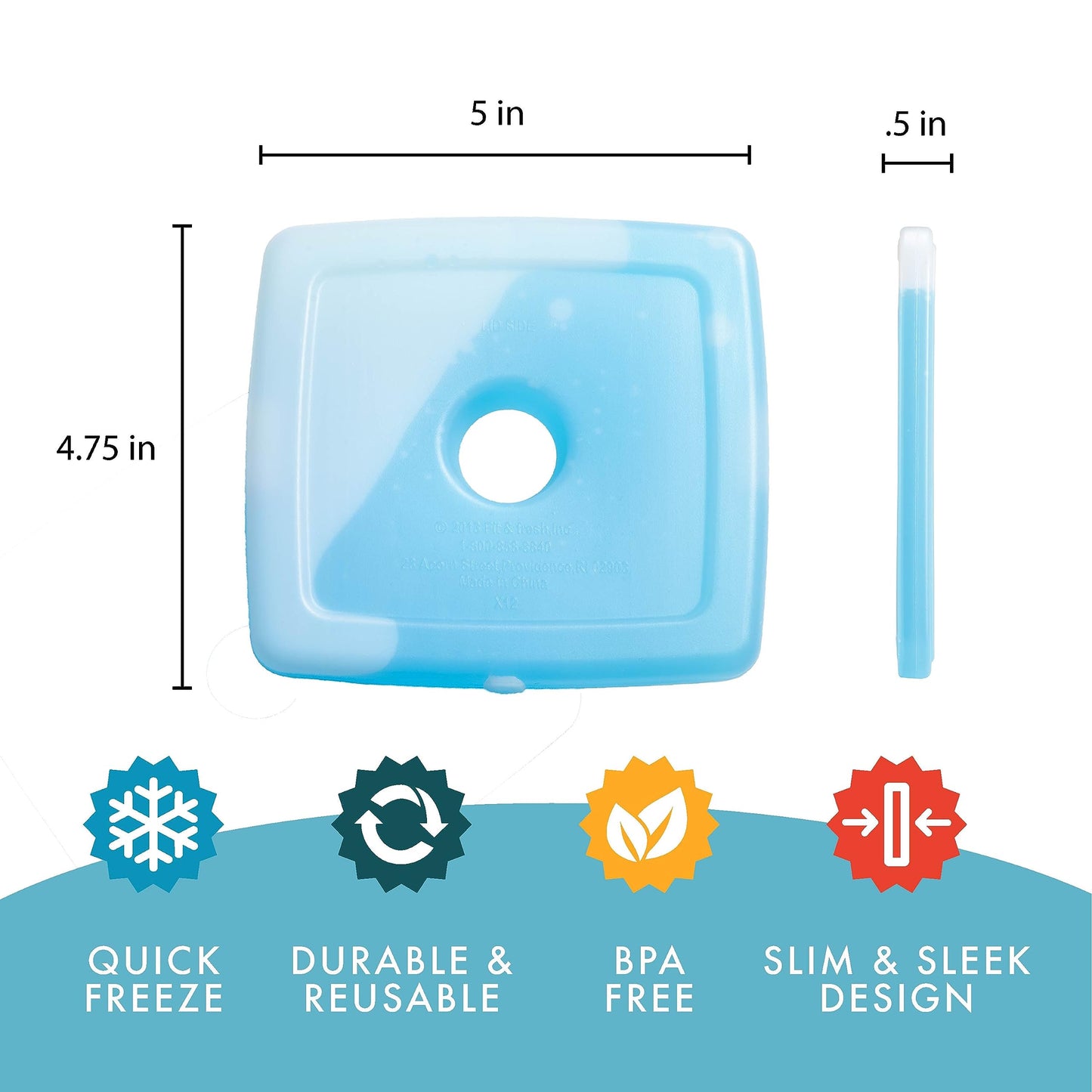 Cool Coolers by Fit + Fresh, Reusable & Long-Lasting Slim Ice Packs, Cold Packs for Lunch Boxes, Ice Packs for Lunch Bags, Blue 12 Pack