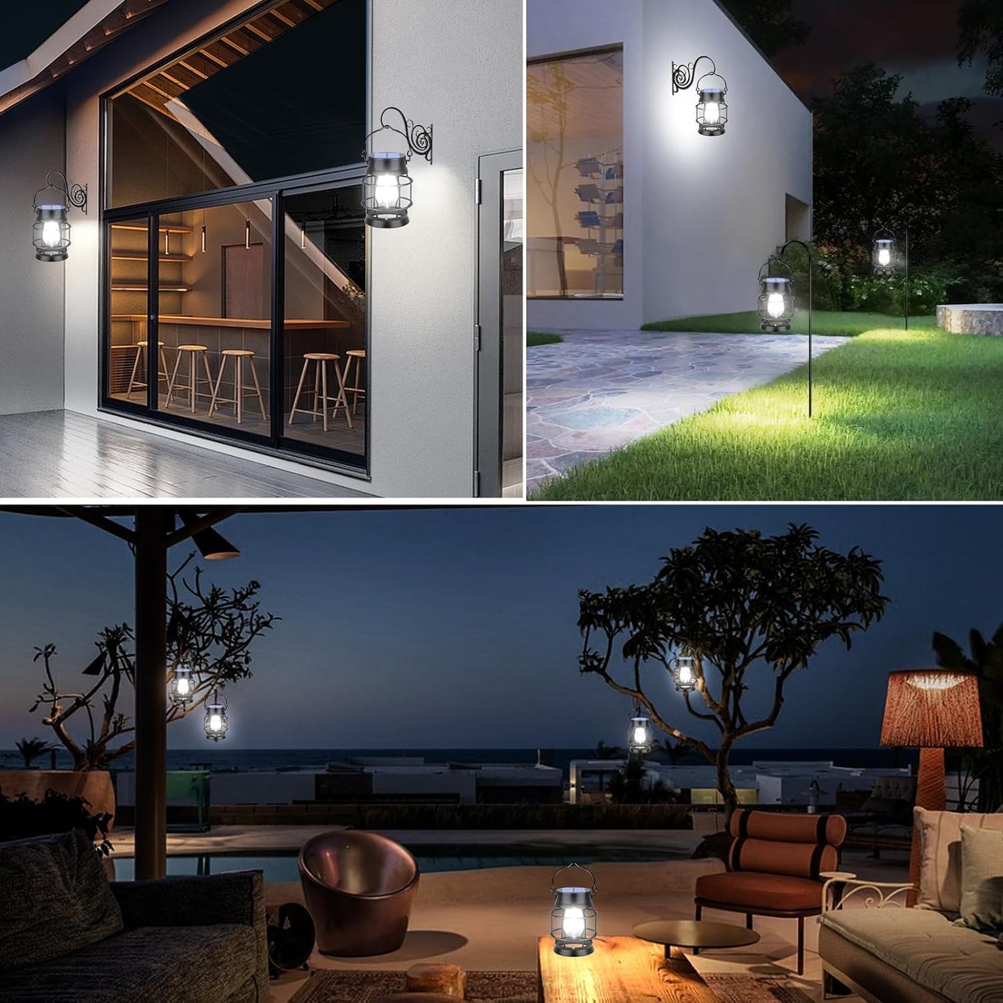 TomCare Solar Lanterns Lights Outdoor Waterproof 4 Pack Metal Hanging Solar Lights Lantern for Outdside Decorative Patio Porch Garden Lawn, Cool White