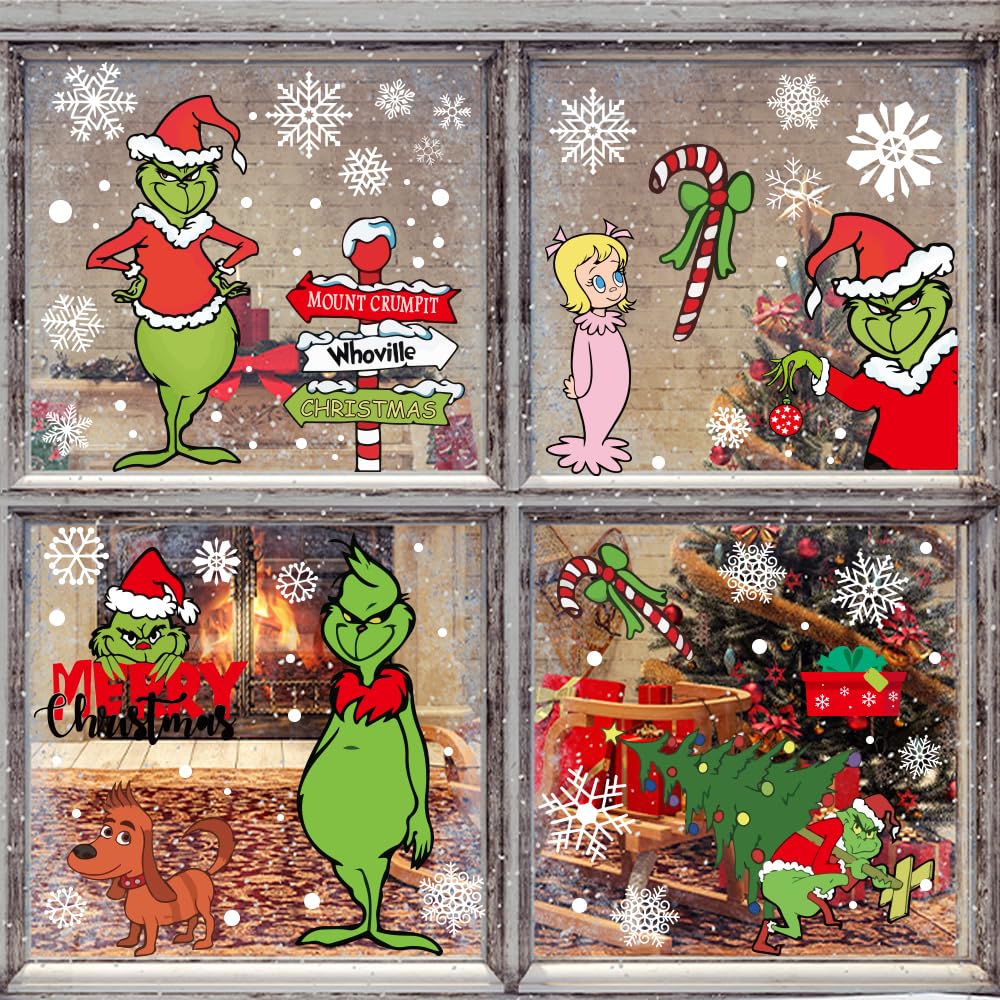 Waterproof Christmas Window Clings Xmas Window Stickers Double Sided Decals Home School Office