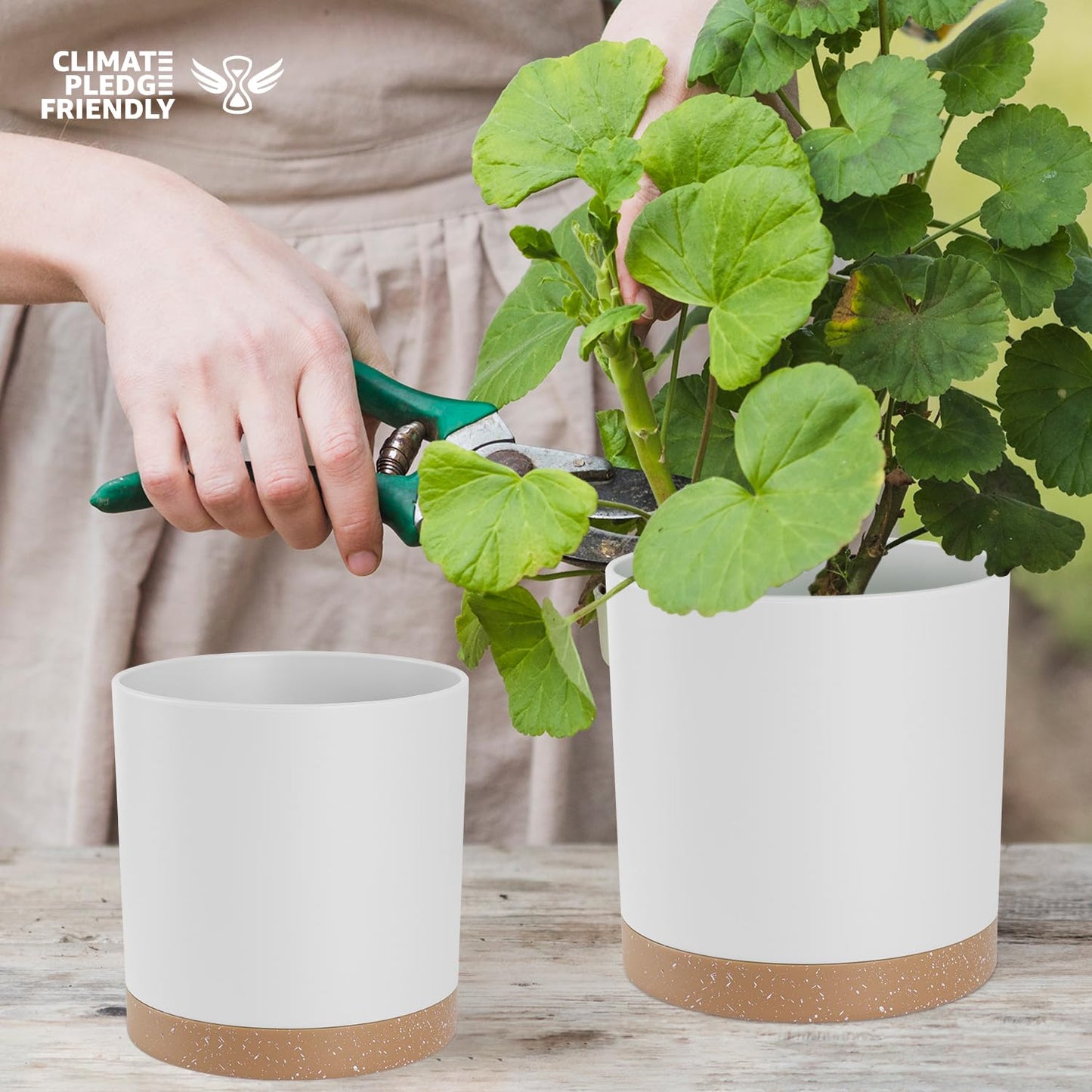 YNNICO Plant Pots with Drainage Holes and Saucers – 7, 6.5, 6, 5, 4 Inch Plastic Planters for Indoor Outdoor Plants, Modern Matte Finish, Lightweight & Durable(White