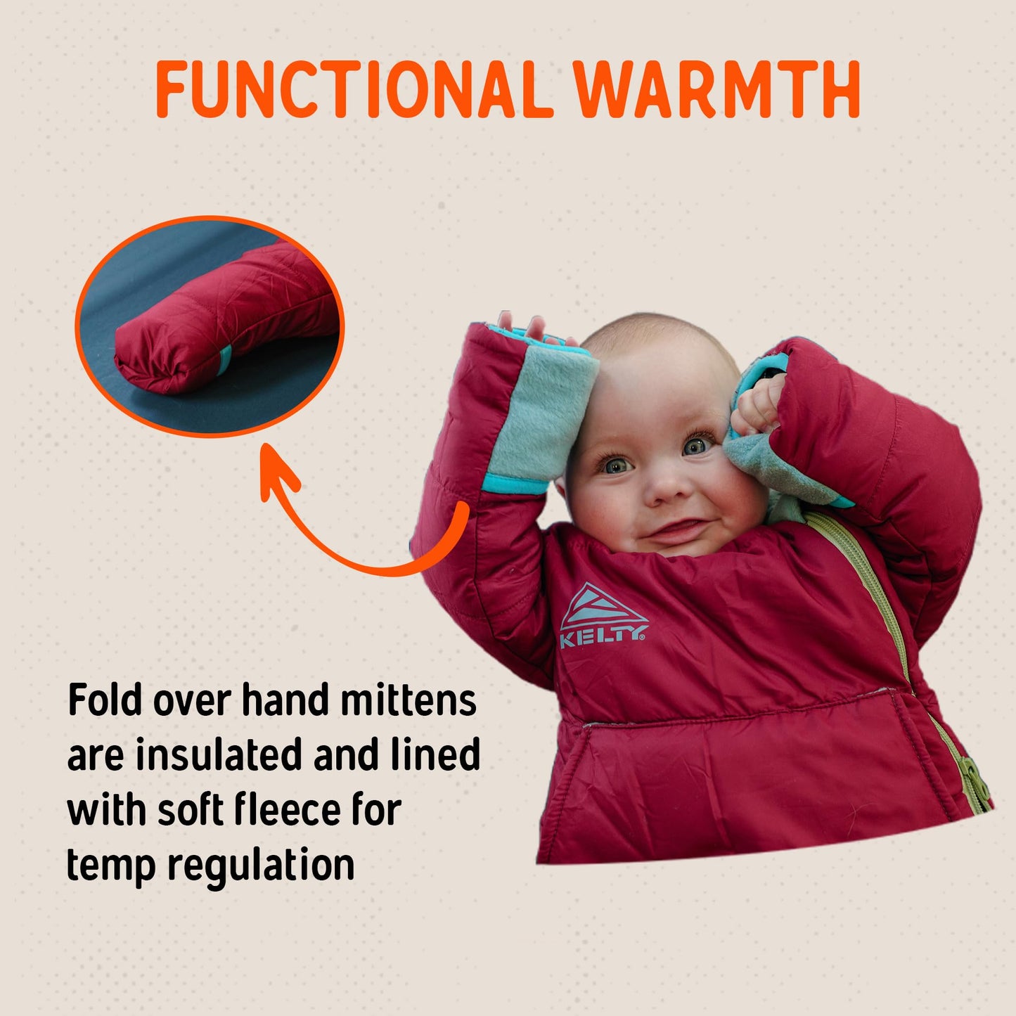 Kelty Space Cadet Infant and Toddler Sized Arms-Out Sleeping Bag, 30-40F Degree Rated, 8M-4T, Fleece-Lined Hand Covers (40F / 2-4T)