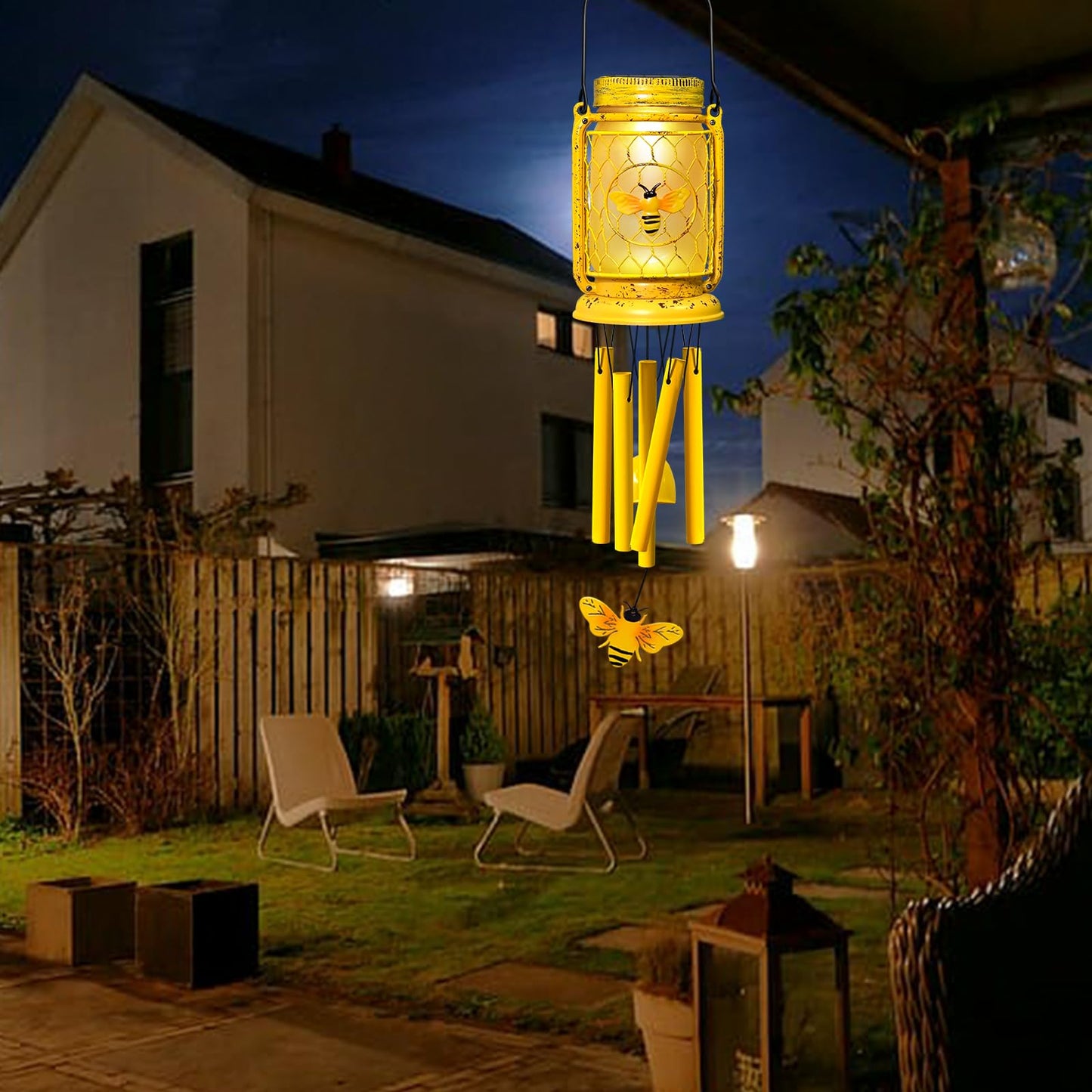 Vcdsoy 2 Pack Solar Bee Wind Chimes for Outside for Mom Women Grandma,Solar Bee Mason Jar Wind Chime Light Unique Hanging Wind Chimes Outdoor,IP65 Waterproof, for Yard Garden Terrace