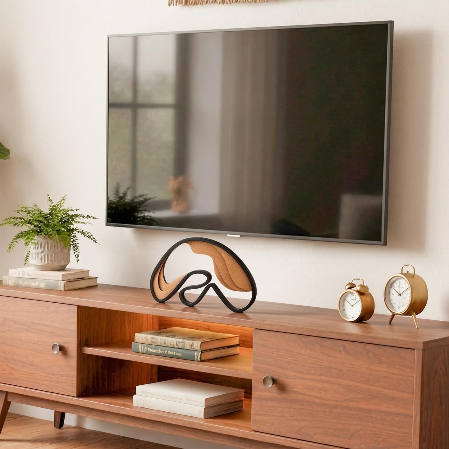 Fumete Mid-Century Modern Wood Abstract Sculpture Wooden Mountain Table Decoration Modern Home Decorative Objects for Mantel Bookshelf Dresser Living Room Office & Entryway Table Decorative