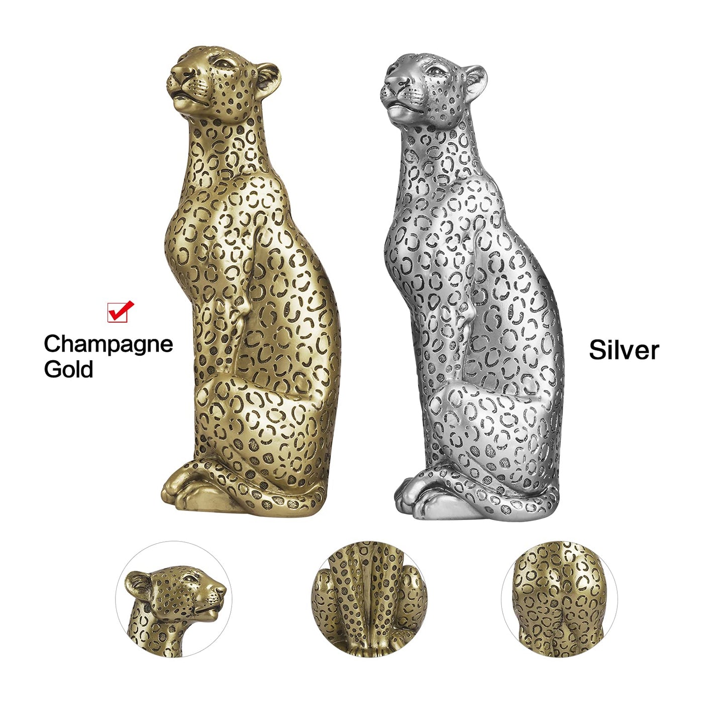 Polyroyal Cheetah Statue Home Decor Leopard Sculpture Resin Sitting Cheetah Figurine Desktop Table Top Ornament Decoration for Home Office Champagne Gold