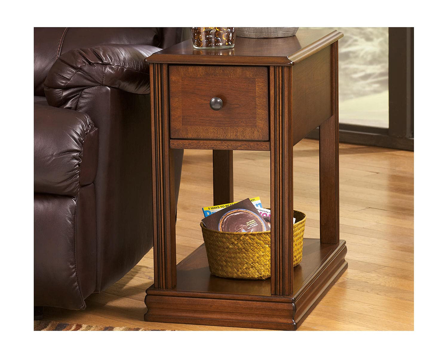 Signature Design by Ashley Breegin Chair Side End Table, 1 Drawer, 1 Fixed Shelf, Veneers, Wood, 13.13" W x 22.13" D x 23" H, Brown