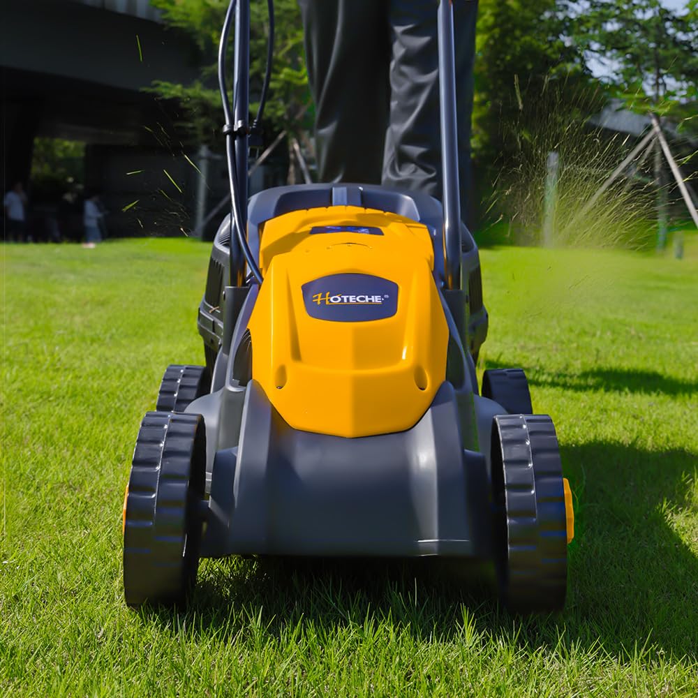 Hoteche 10-Amp Corded Electric Lawn Mower - 12.6 Inch Cutting Width, 30L Grass Bag, 3 Height Adjustments (1"-2.2"), Lightweight Walk-Behind Mower for Small/Medium Lawns (Easy Push Design)