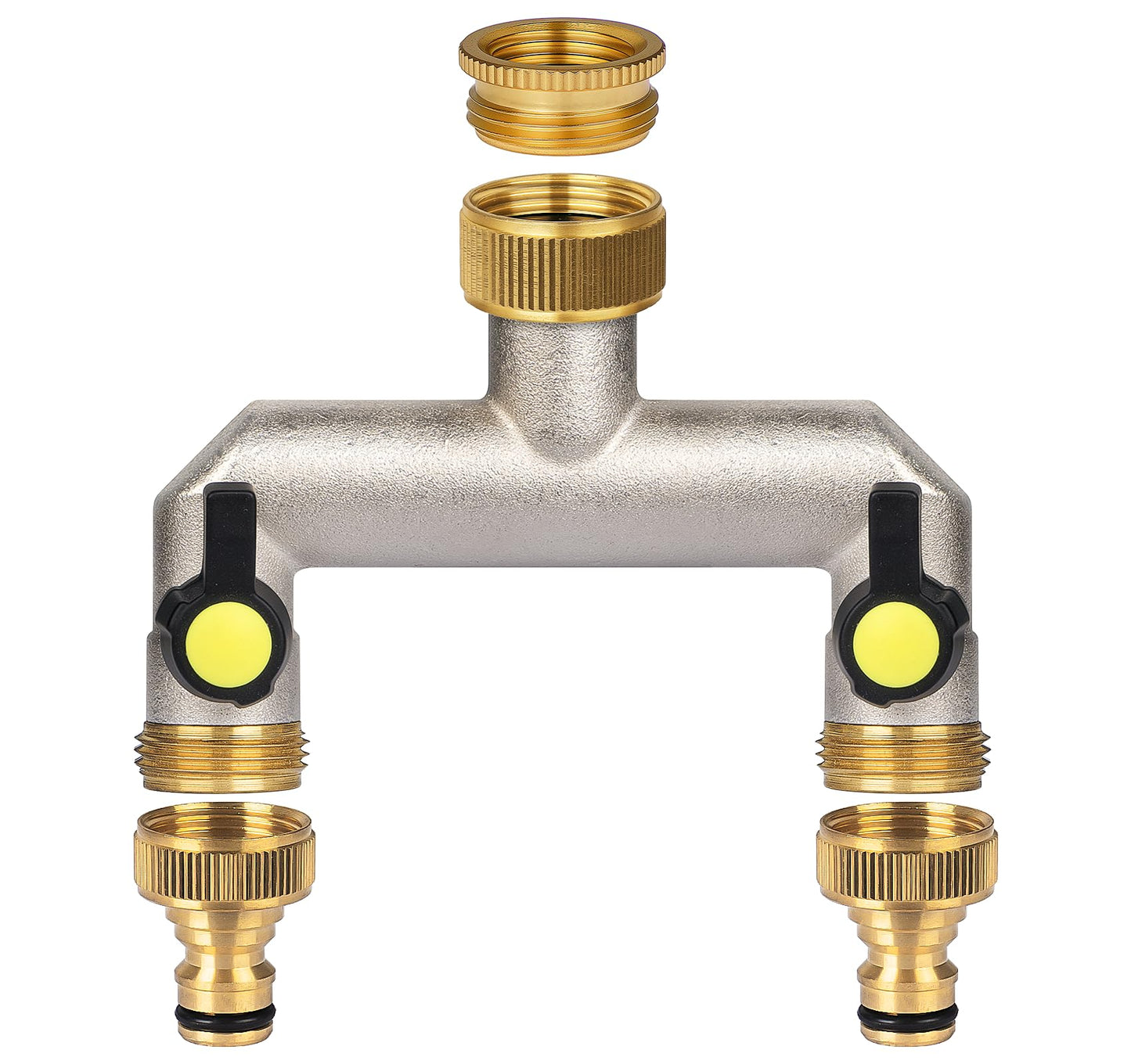 Anstore 2 Way Heavy Duty Faucet Splitter, Two Way Hose Splitter Brass Tee Valve with Handle 3/4" Garden Hose Connector Dual Outlet, Spigot Splitter 2 Way for Home, Yard, Washing Machine, Garden Hoses