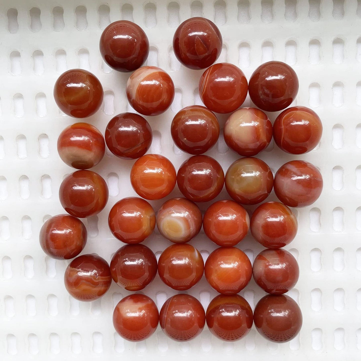 Fekuar 5 Pcs Carnelian Crystal Sphere Ball Set, Polished Healing Energy Mineral Gemstone Balls for Reiki Chakra Decoration Fengshui 20mm