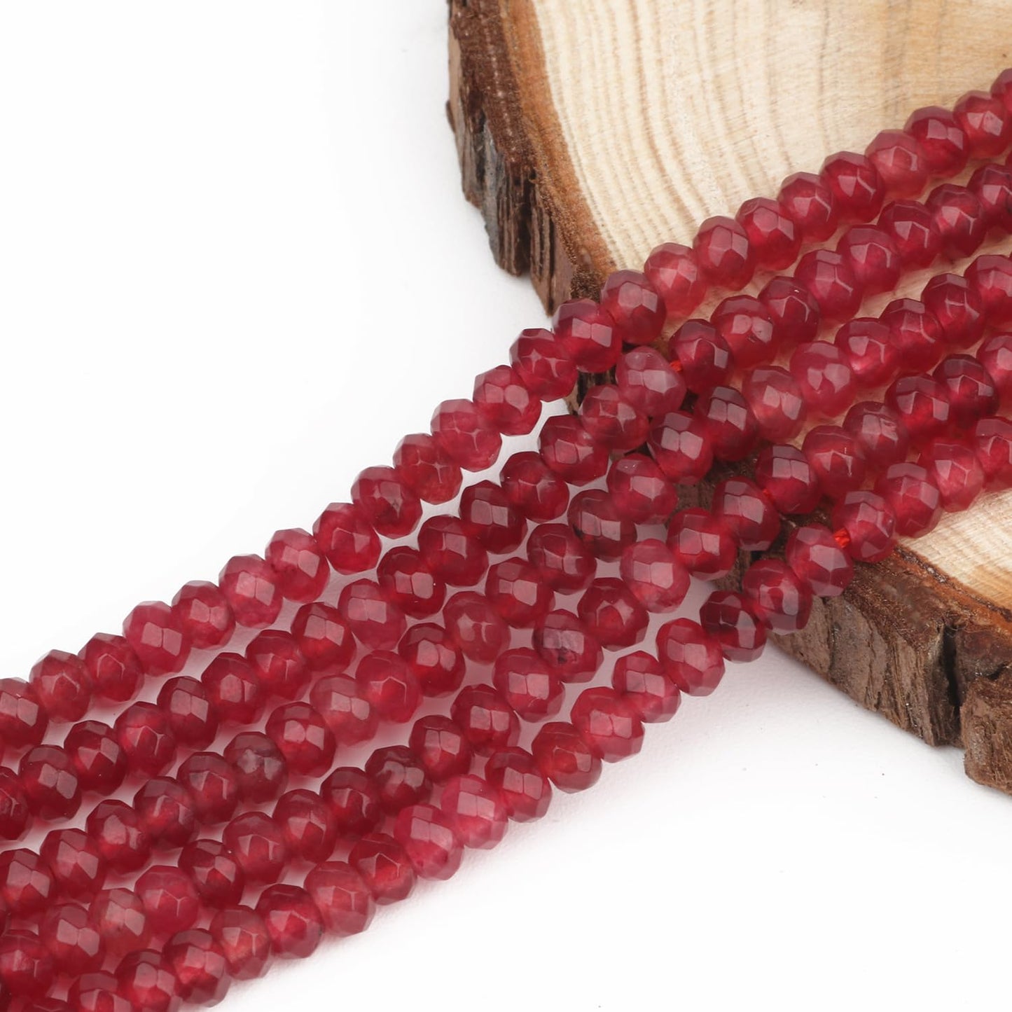 2 String 220PCS 3x5mm Natural Dark Red Chalcedony Stone Beads for Jewelry Making, Songxi Facted Loose Gemstone Beads for DIY Bracelet Necklace Making Supplies with Energy Healing Chakra Power