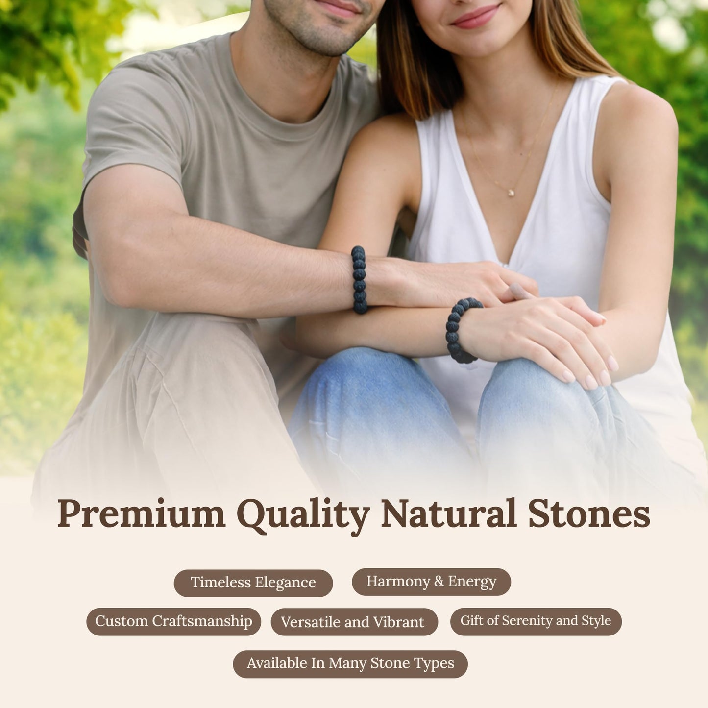 Elm City Direct 8mm Natural Stone Beaded Bracelet – Unisex Crystal Stretch Bracelets for Men & Women, Chakra & Healing Jewelry, Gift-Ready Beaded Bracelets (Lava Rock, 8mm)