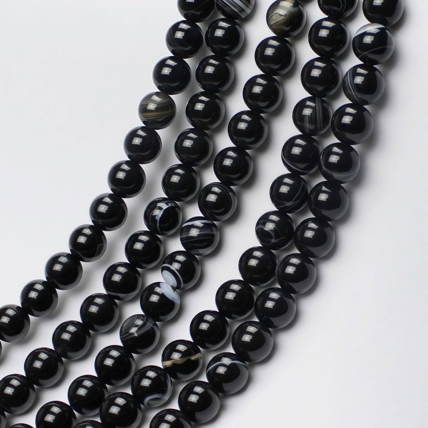 MJDCB Natural Black Striped Agate Round Loose Beads for Jewelry Making DIY Bracelet Necklace (10mm)