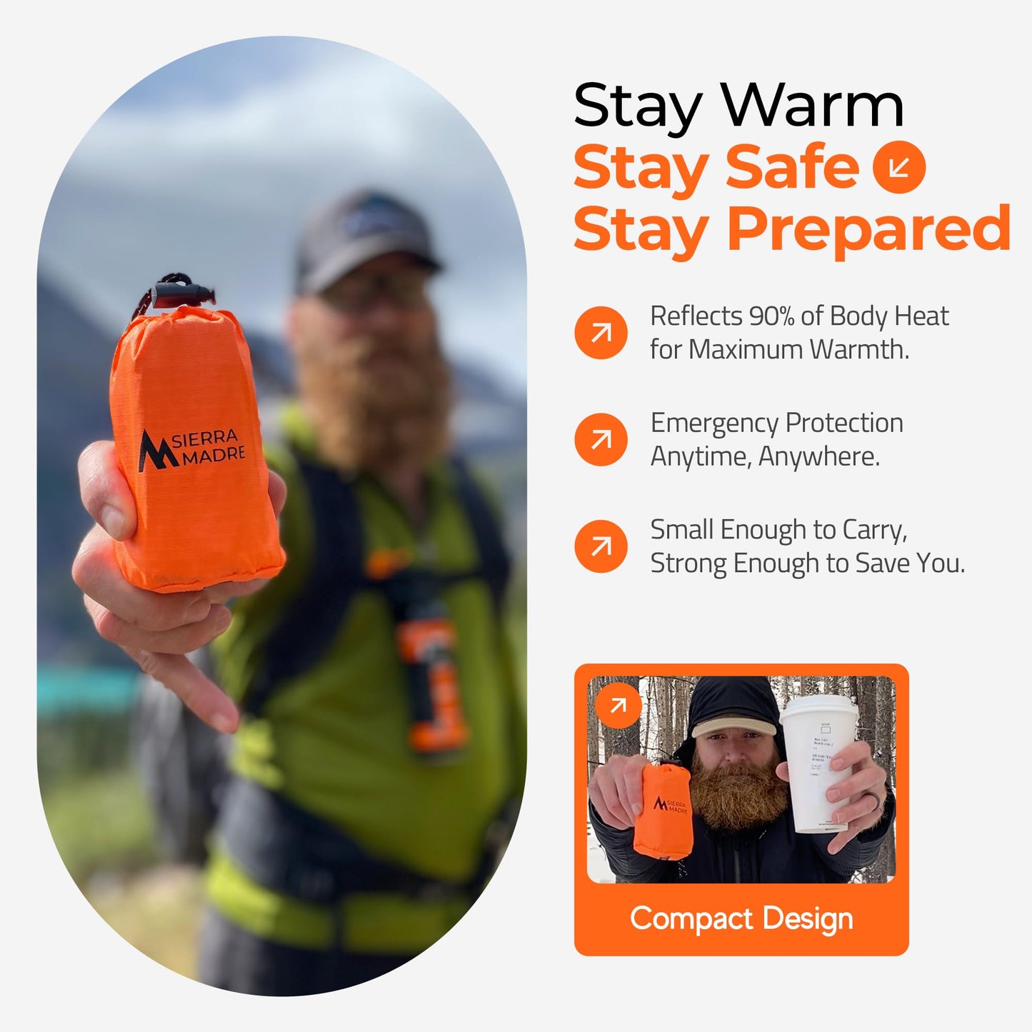 Sierra Madre Emergency Sleeping Bag – Ultralight, Waterproof Mylar Thermal Bivy Sack Tent for Hiking, Bug-Out Bags, Survival Kits – Emergency Survival Space Blanket for Heat Retention 10 Pack