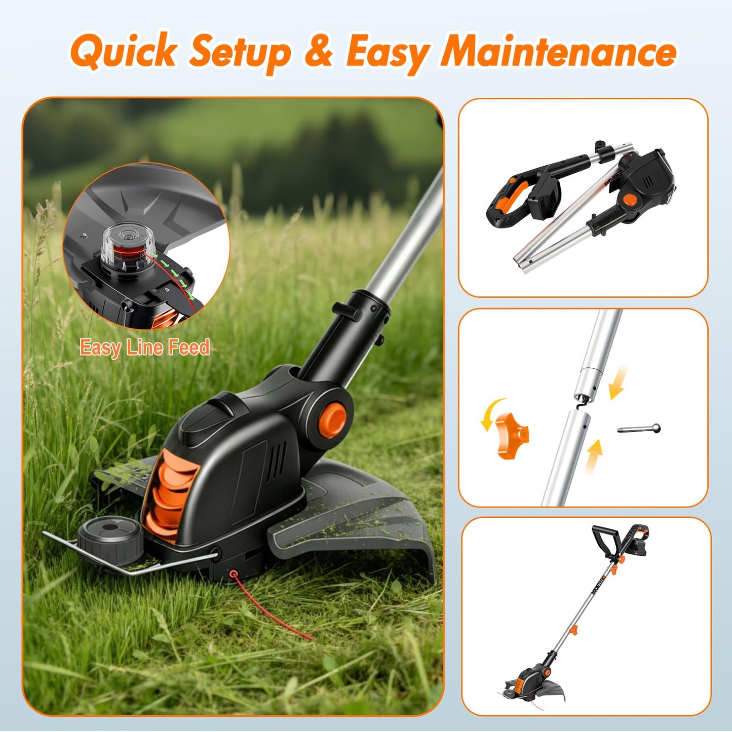4000mAh Weed Wacker Weed Eater: 21V Electric Cordless Edger and String Trimmer 2in1 Lawn Tool Battery Powered 12 Inch Grass Cutter with 2Pack 4.0Ah Batteries and Charger for Yard Garden Home Use