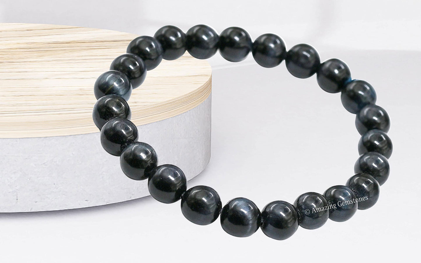 Amazing Gemstone Crystal Bracelet for Women Men's Gifts - Protection Healing Crystal Bracelet - 8mm Gemstone Beaded Stretchable Bracelet Pulseras Para Hombres Mujer Stocking Stuffers Mothers Day Gift (Tiger Eye (Blue & Black))