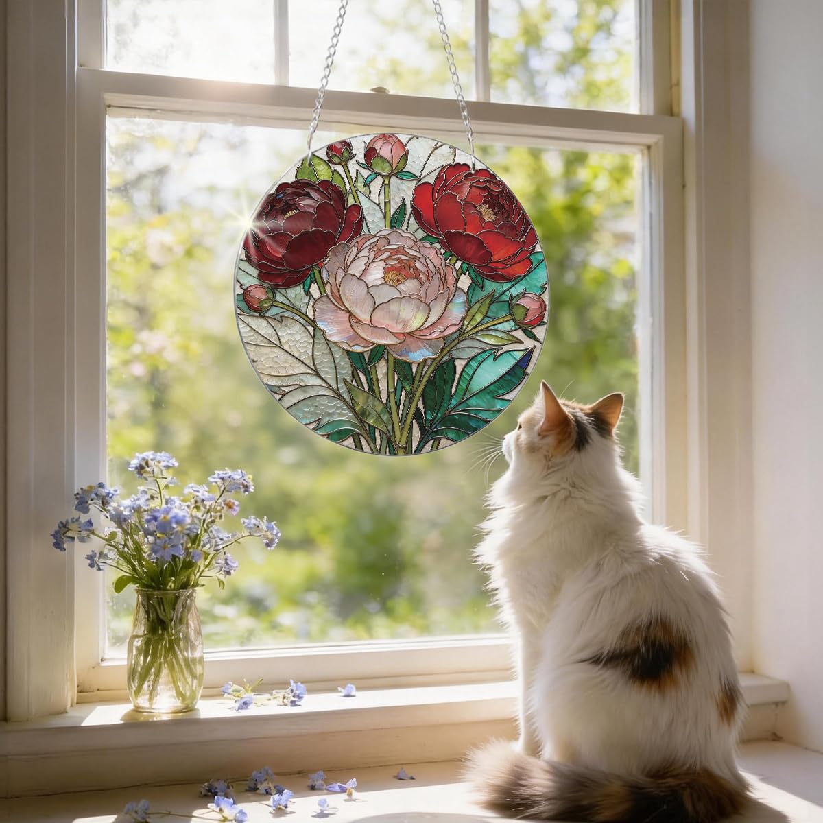 Flower Window Decor, Acrylic Hanging Suncatcher, Indoor Window Wall Art, Home Garden Decorations, Valentines Day Decor Ornaments, Floral Botanical Lover Gift