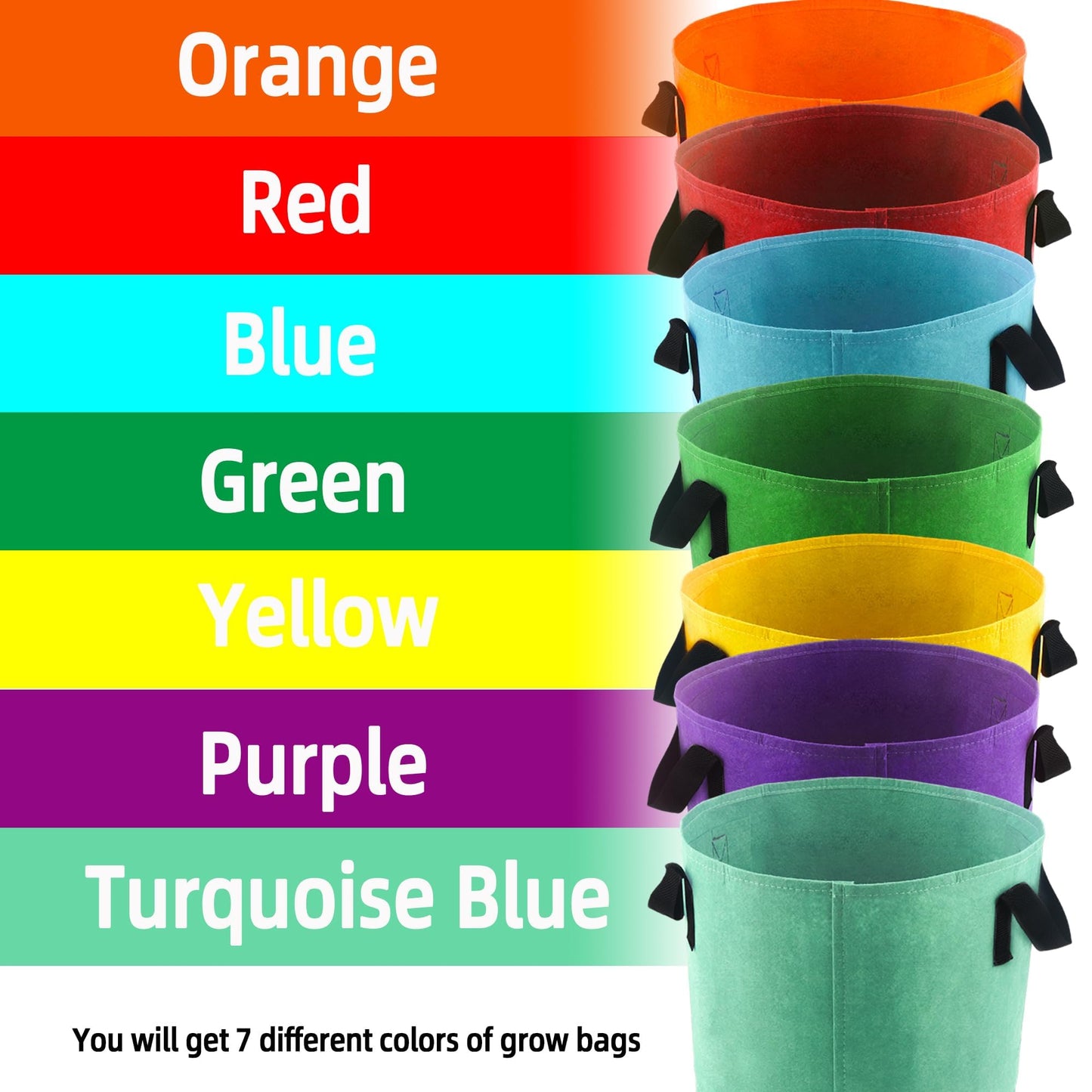 Biotolot 10-Gallon Fabric Grow Bags (7 Pack of Mix Colors) with Handles for Potato Tomato Flower and Vegetables