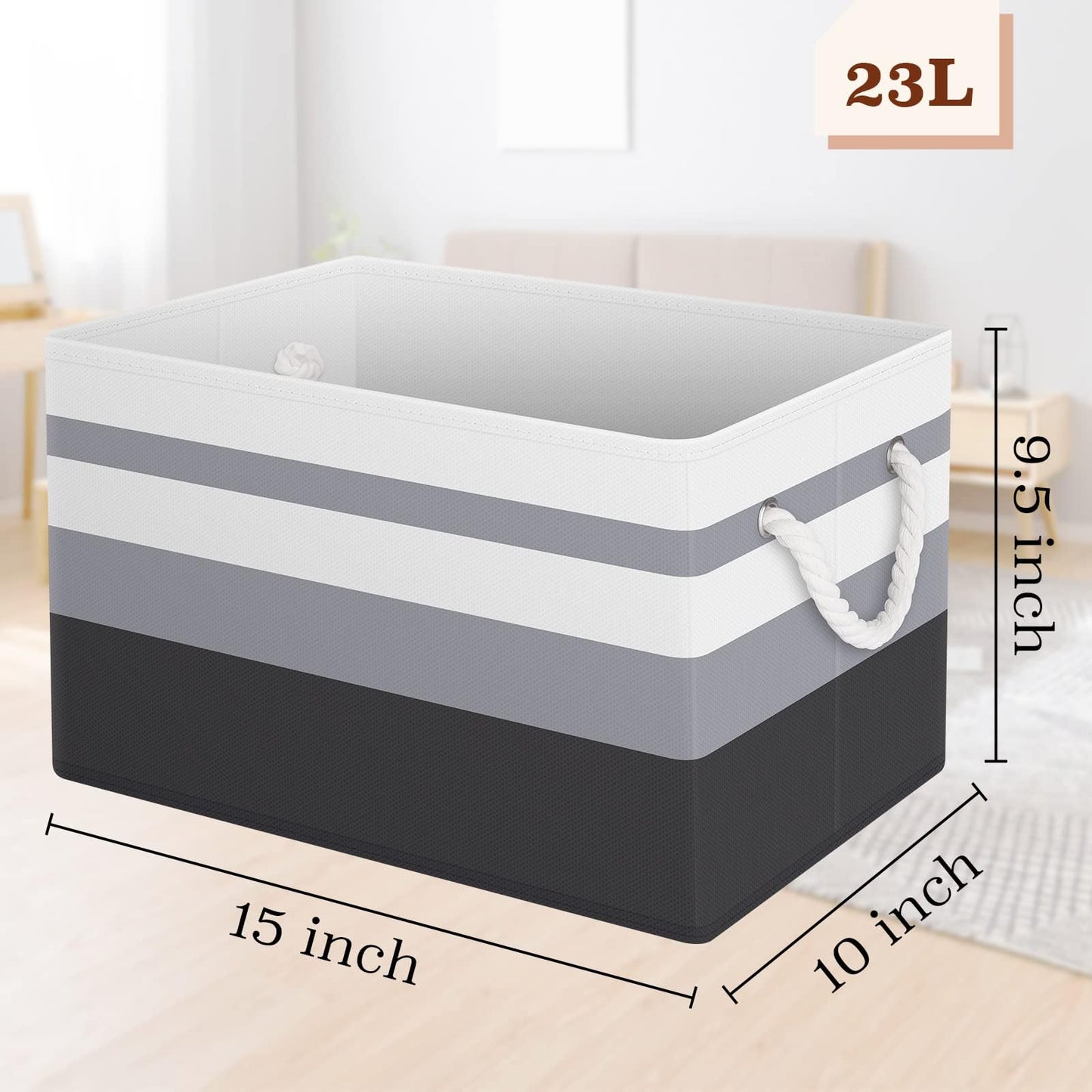 StorageTastic Storage Bin,Collapsible Storage Basket For Organizing,Large Storage Boxes With Rope Handles,Storage Containers,Gradient Grey,3 Pack