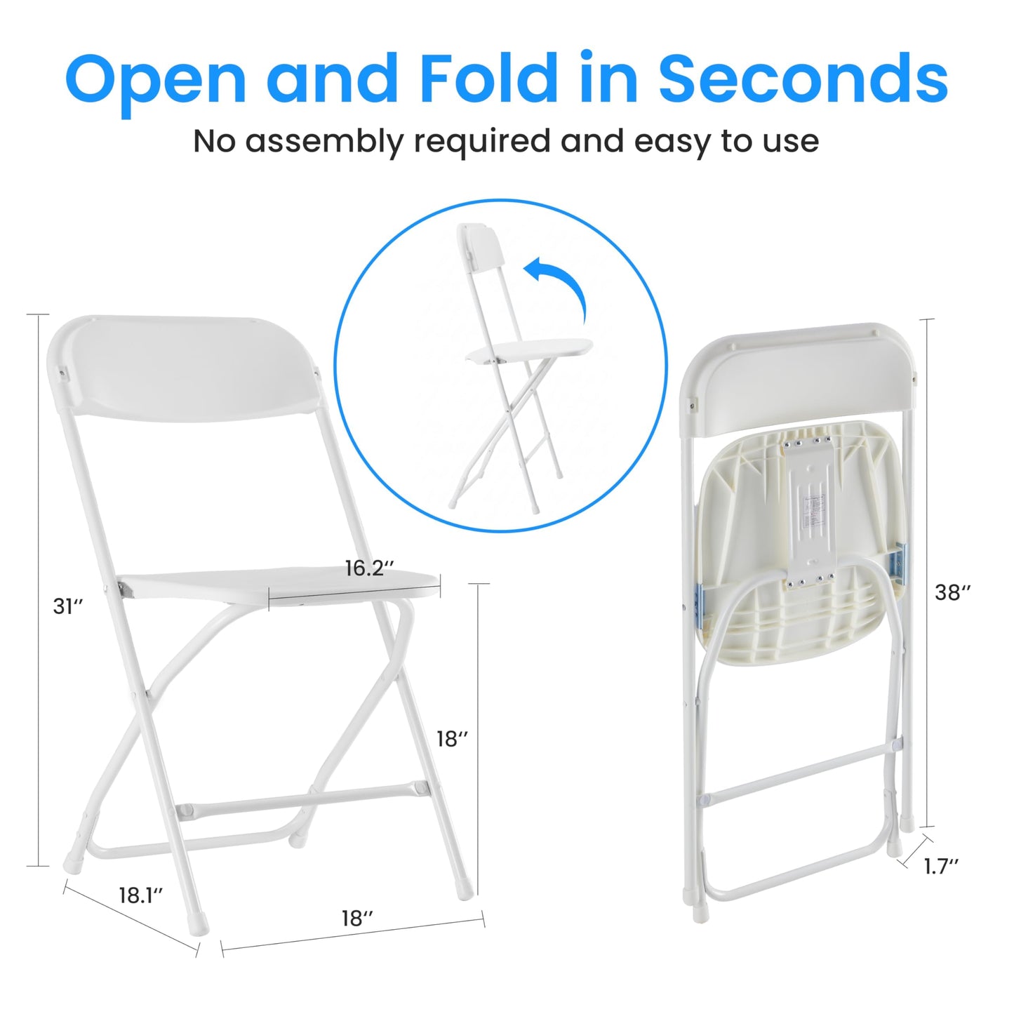 HealSmart 10-Pack Plastic Folding Chair, Portable Chair with Metal Frame, 330lb Capacity, Foldable and Stackable Chairs for Wedding, Party, Picnic, Office, Indoor/Outdoor Dining, White