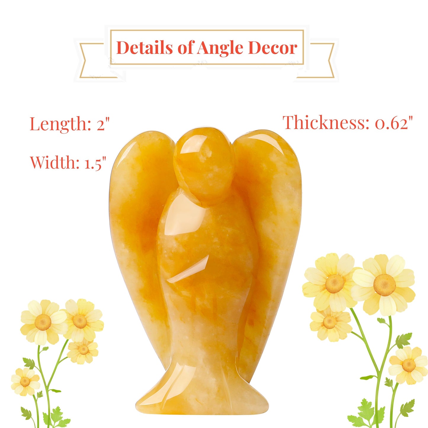 YATOJUZI 2" Yellow Jade Angel Decor Crystals Polished Natural Stone Sculpture Statue Home Room Office Desk Decoration Guardian Hand Carved Cute Figurines Energy Reiki Gifts for Women Men