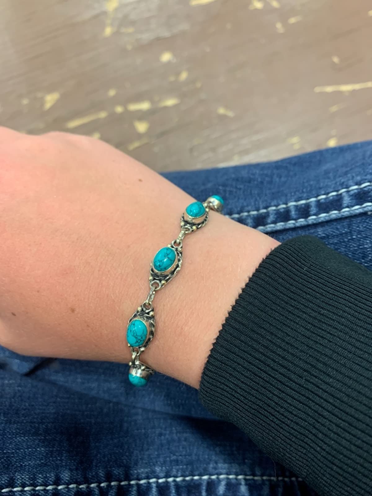 Avicrafts Turquoise Stone Bracelets Silver Overlay For Women Girl Gifts - Gemstone Adjustable Handmade Link Bracelets For Her